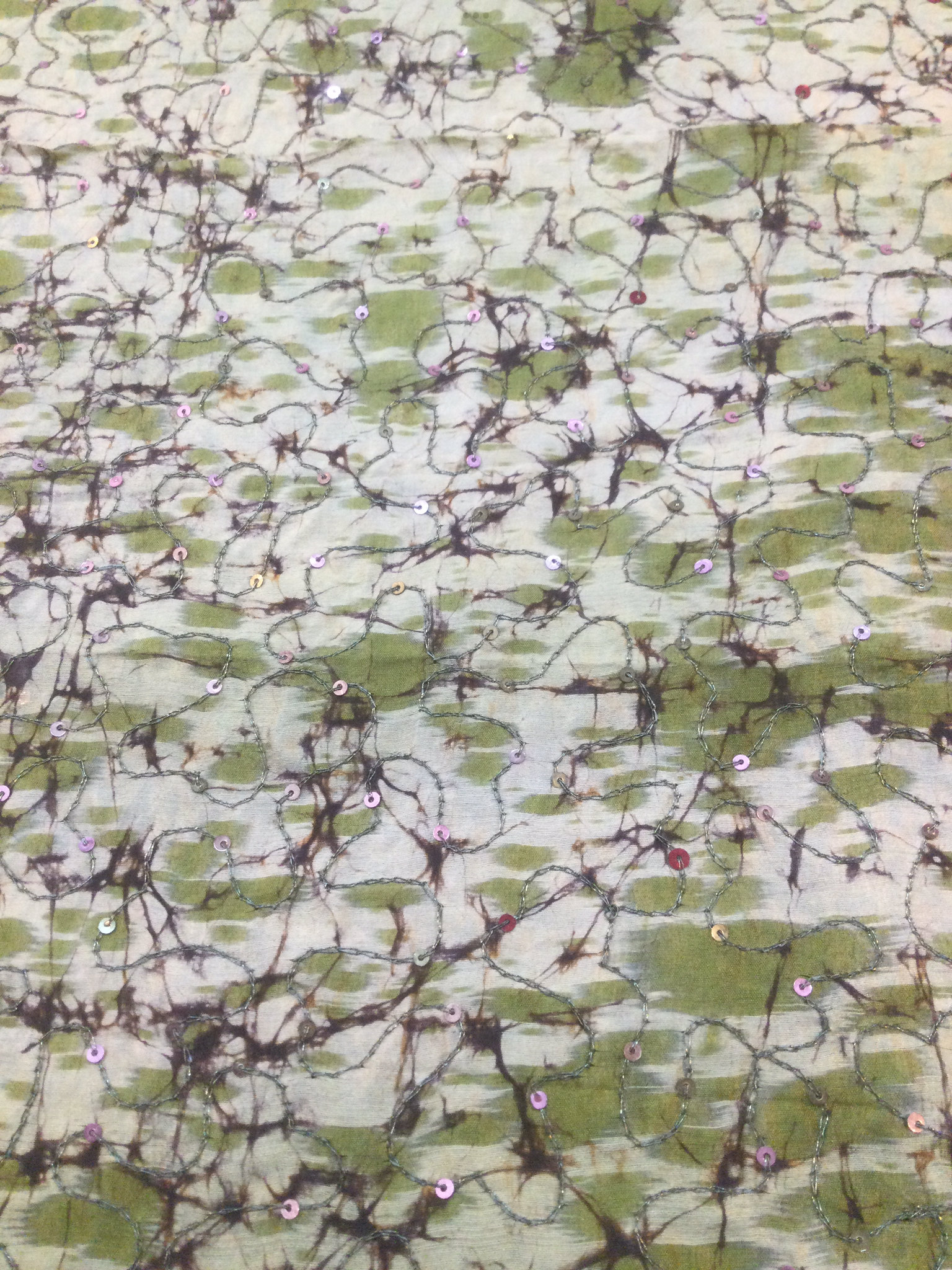 Sequins on Tissue Silk Shantung in Greens