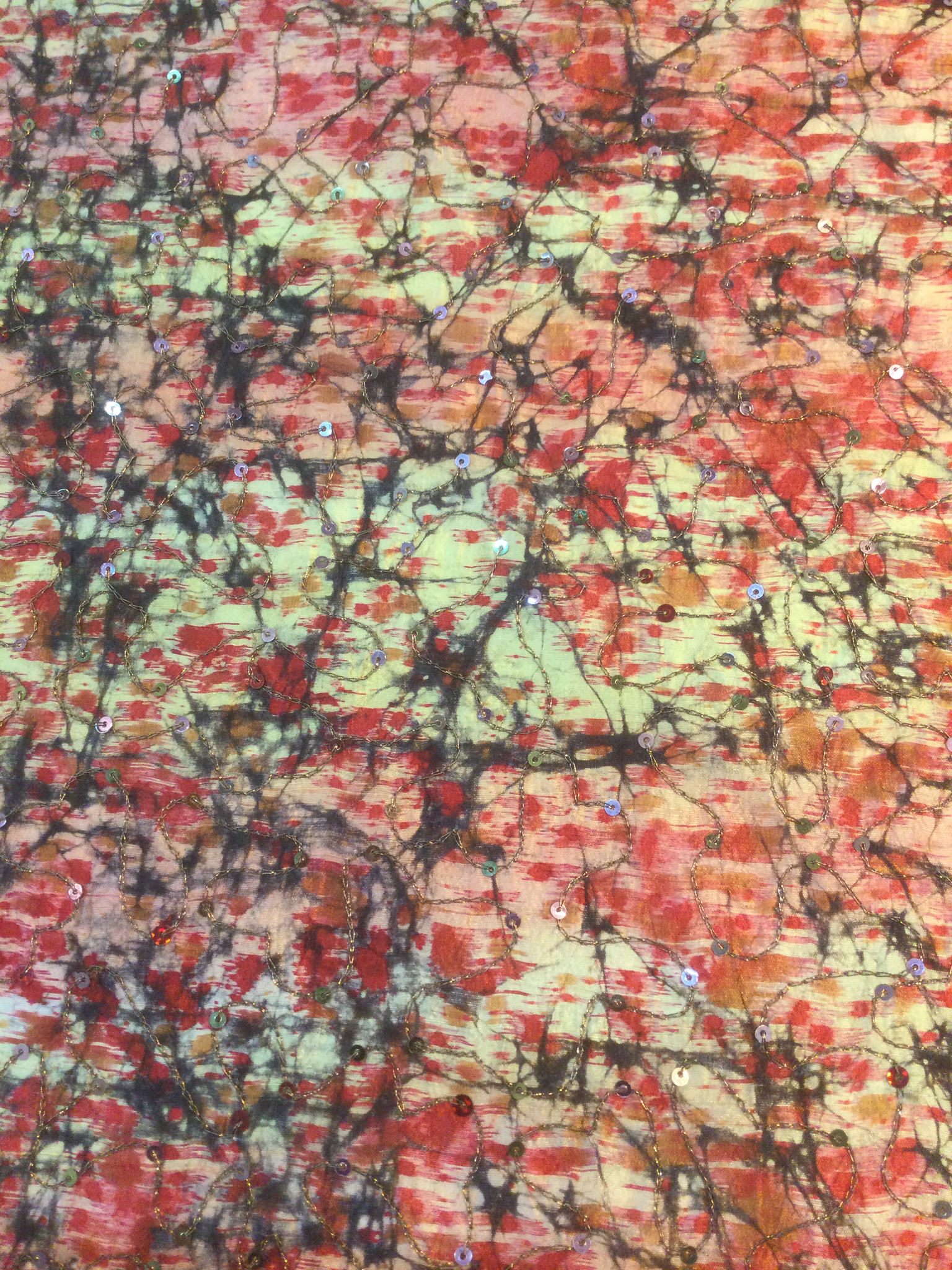 Sequins on Tissue Silk Shantung in Reds