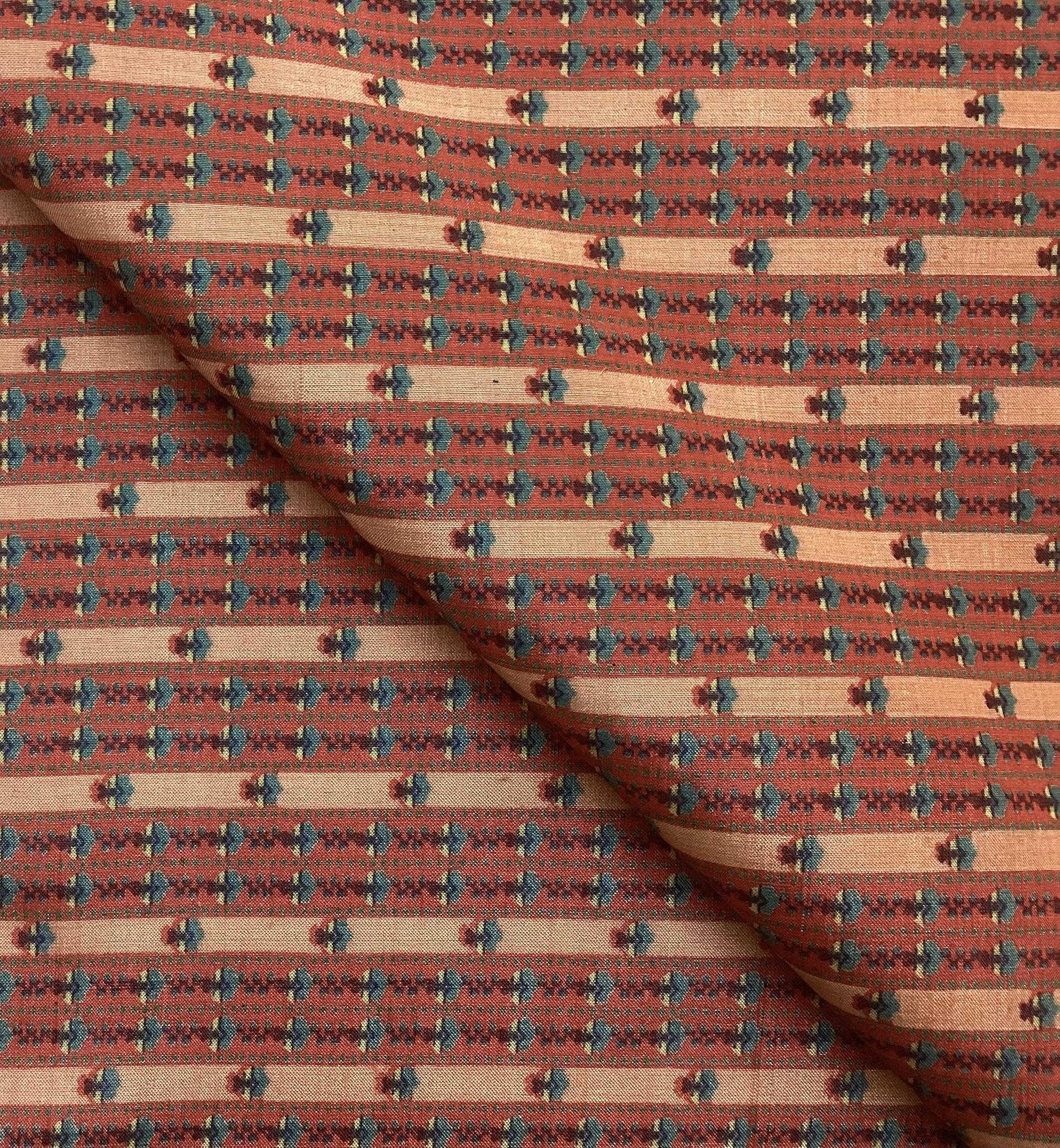 100% Pure Silk Pongee Geometric Pattern In Red Clay
