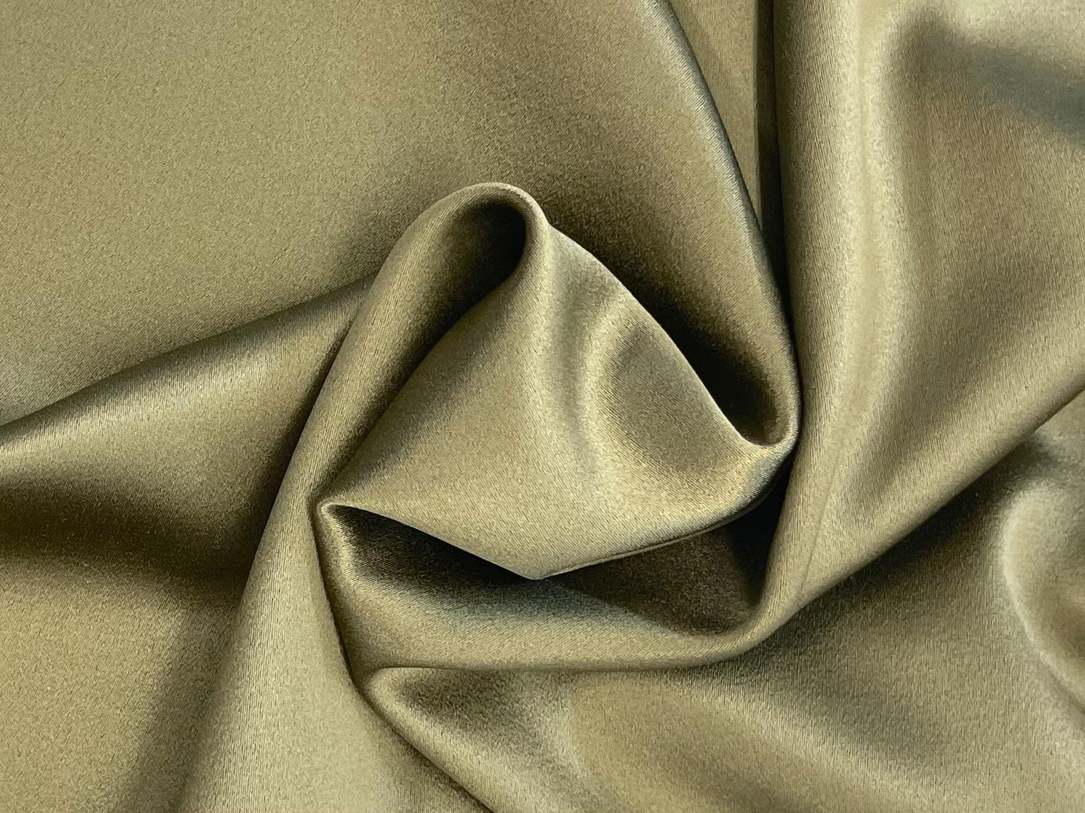 100% Silk Crepe Back Satin in Khaki Green Fabric in Warehouse