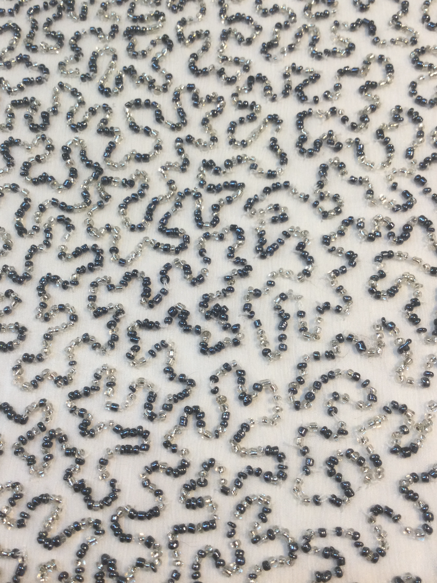 Beaded Chiffon in Blue and Silver