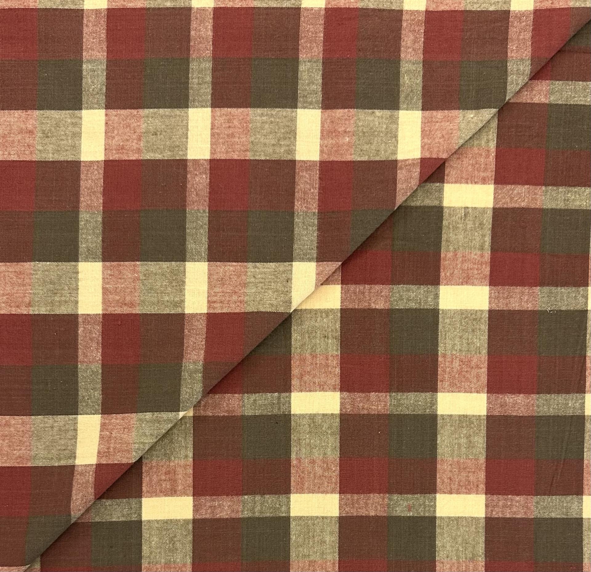 Cotton Novelty Plaid in Ecru Taupe Barn Red