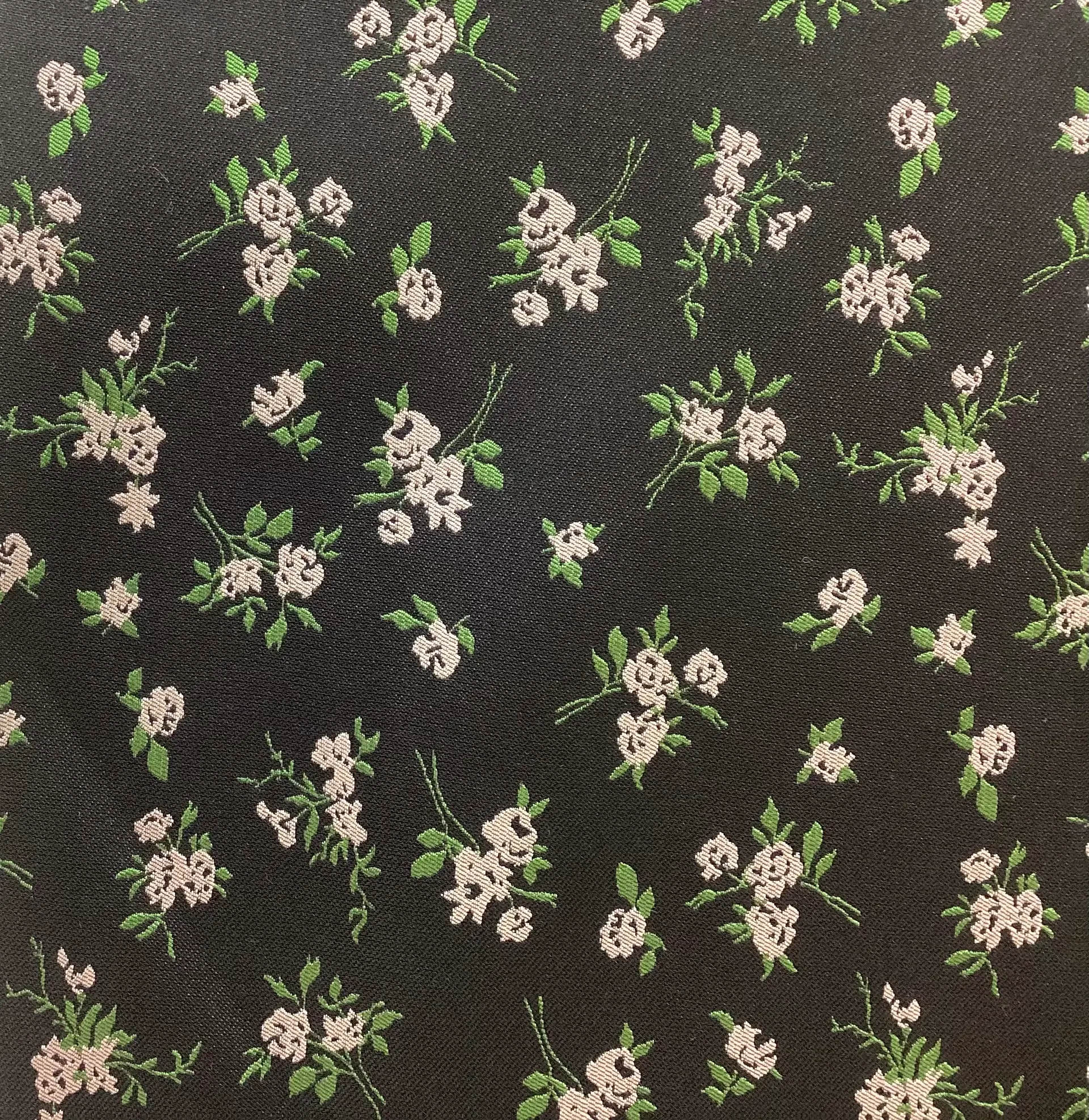 Silk Blend Floral Jacquard In Black Ground With Pink Flowers