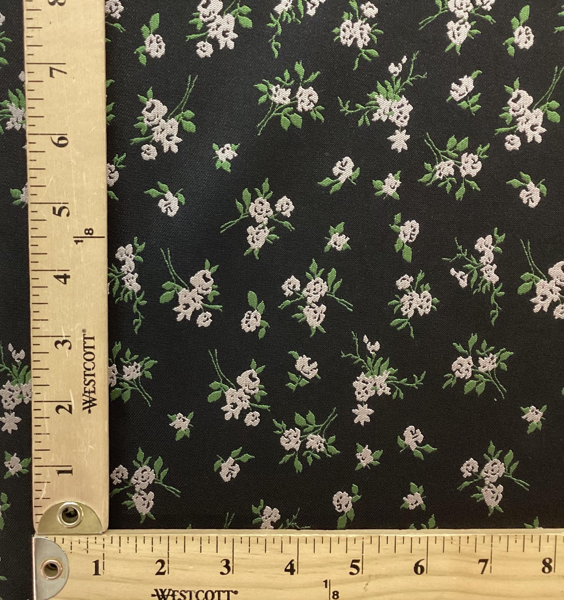 Silk Blend Floral Jacquard In Black Ground With Pink Flowers