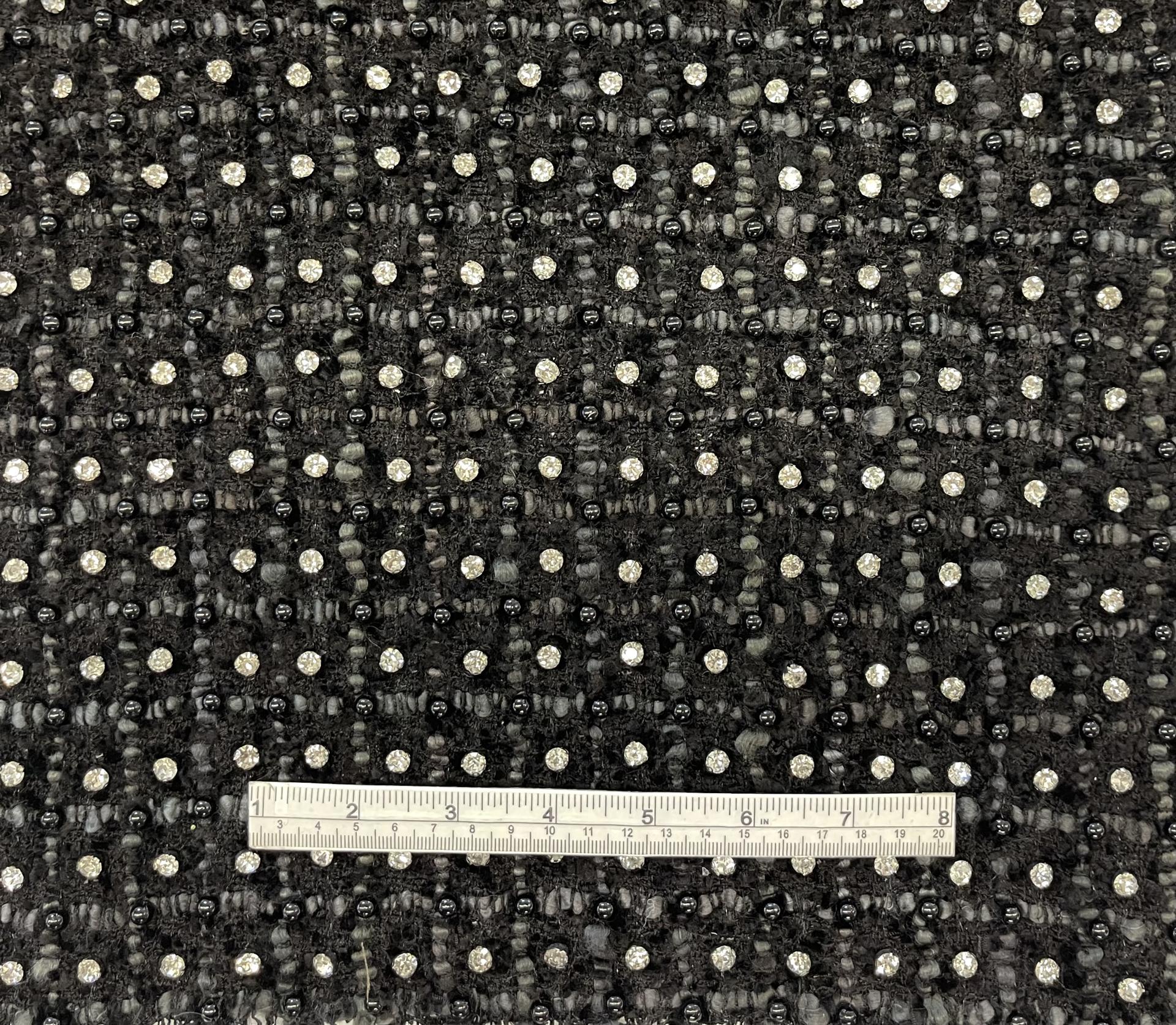 Crystal/Pearl Embellished Tweed in Black