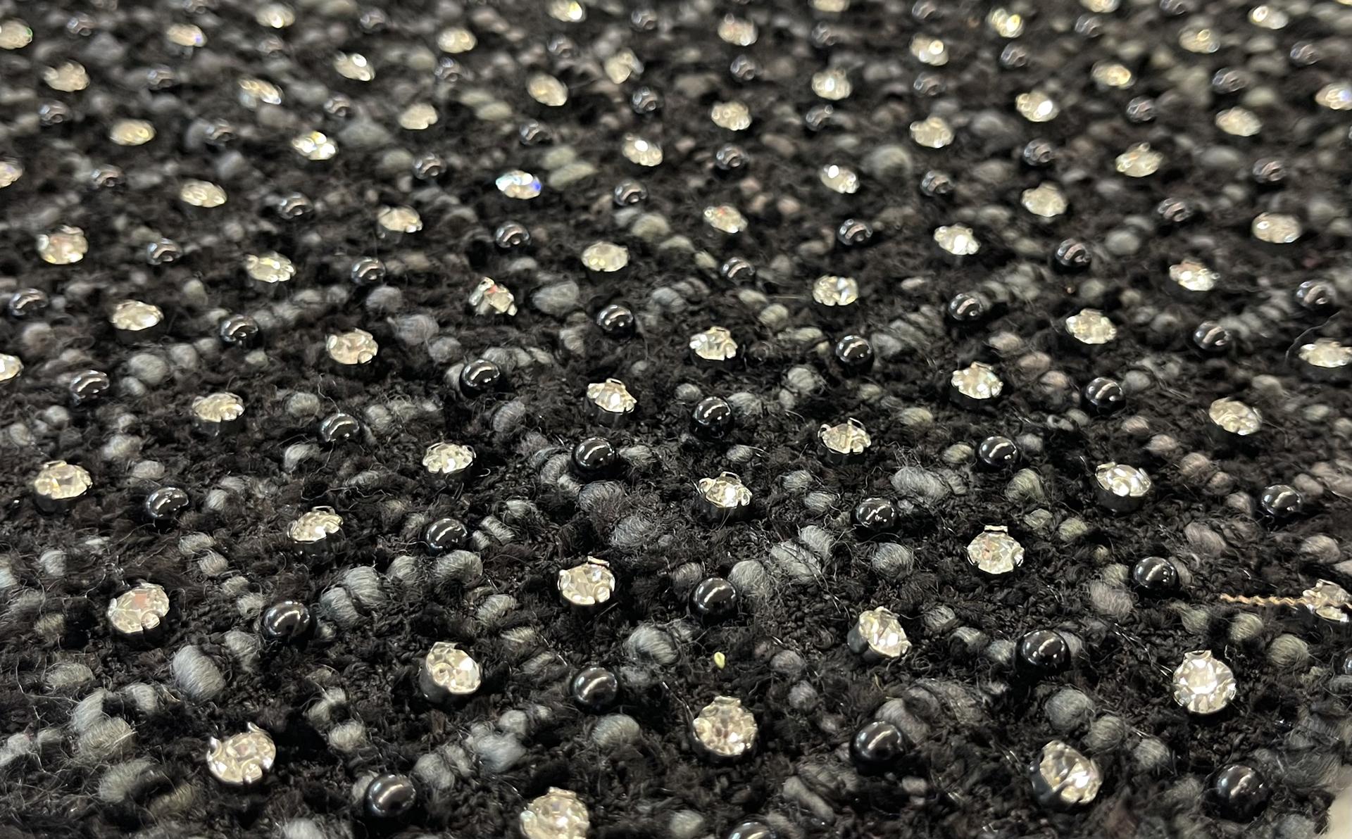 Crystal/Pearl Embellished Tweed in Black