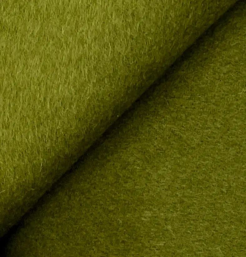 Double Faced Wool and Angora Coating in Olive Fabric in Warehouse