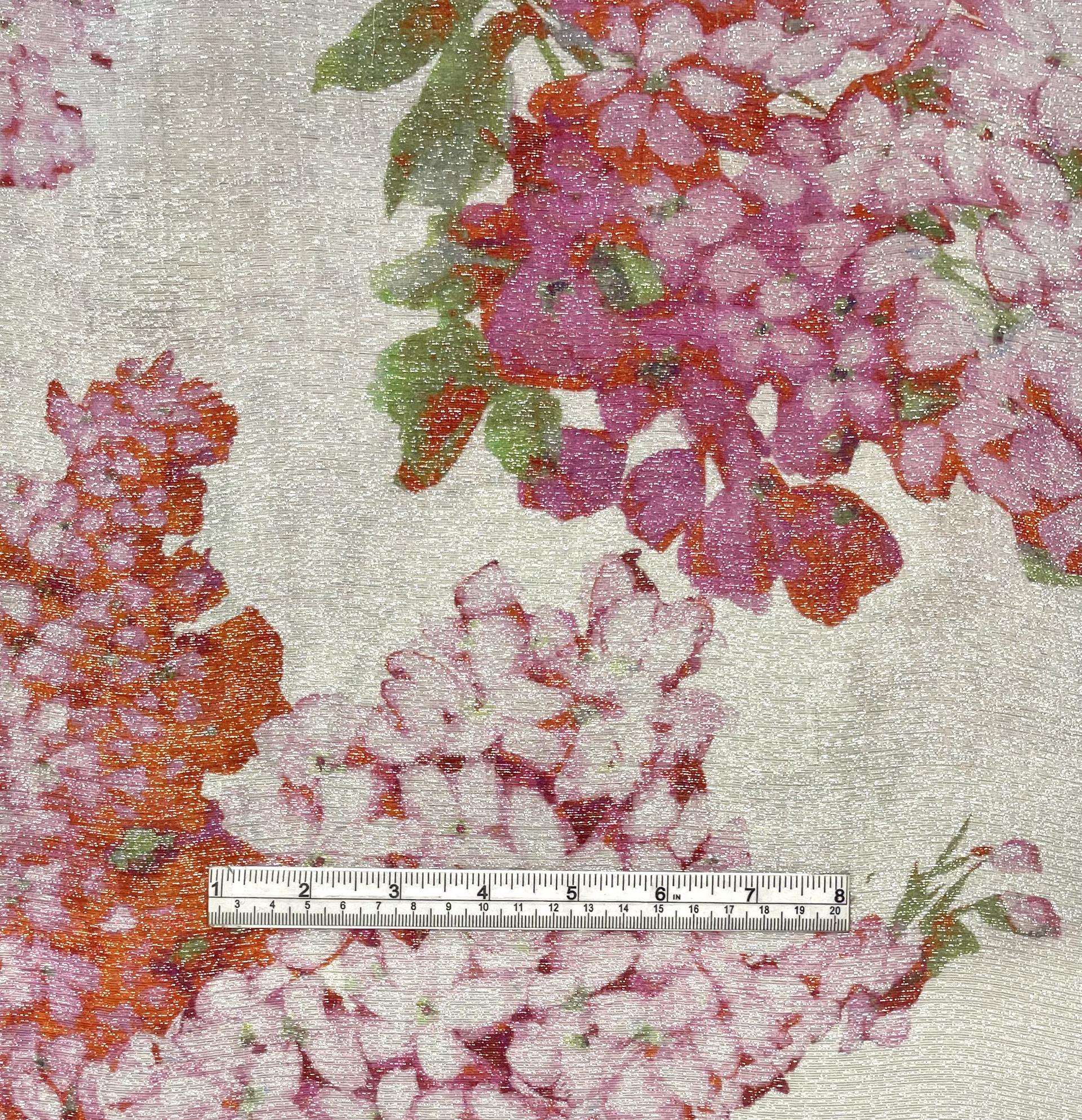 Made in Italy Floral Printed Silk Chiffon Lame