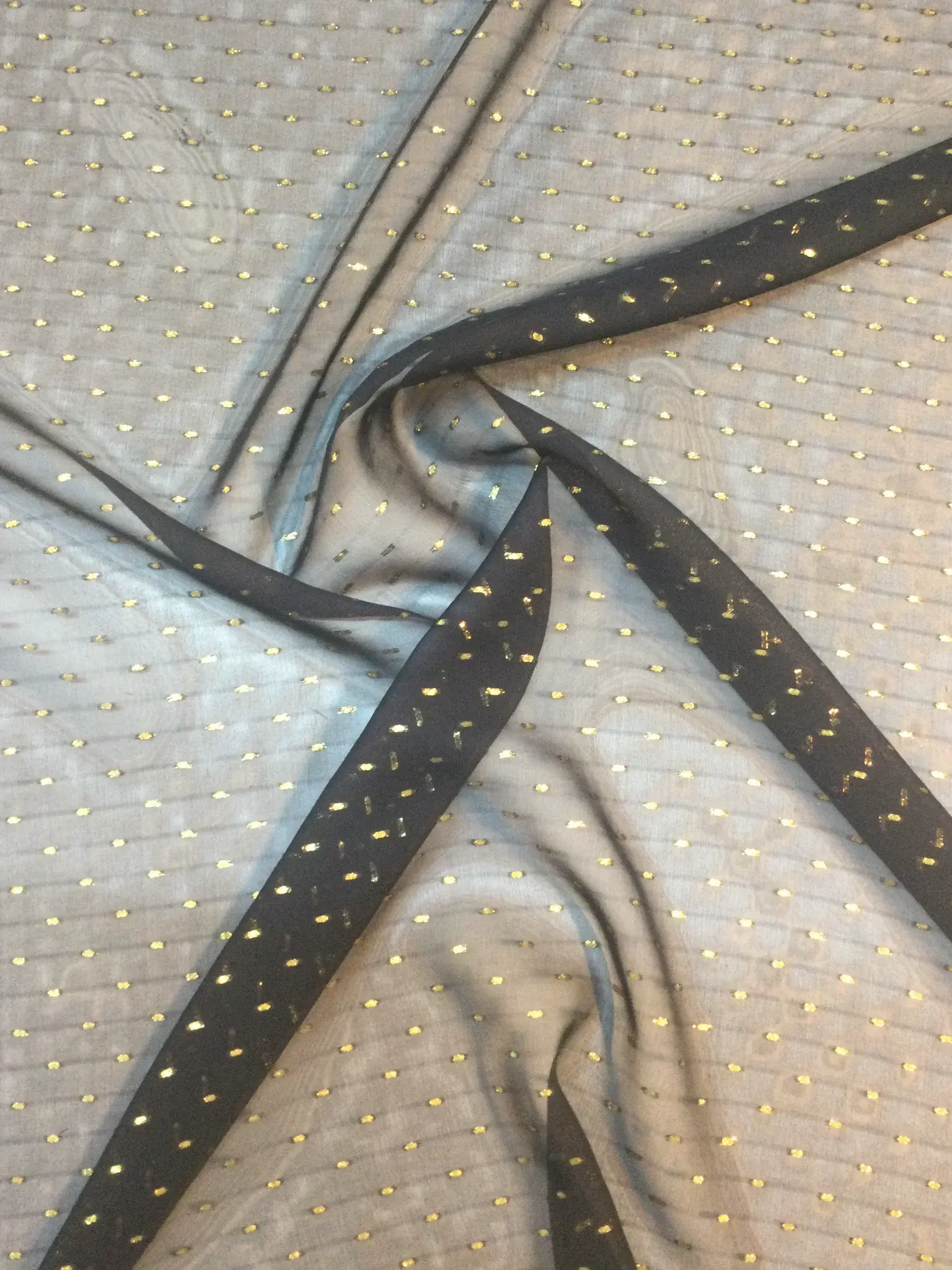 Silk Chiffon with Woven Lurex Dots in Black and Gold