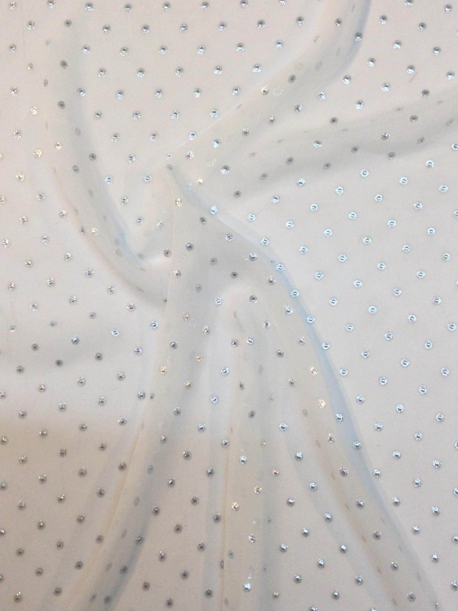 Silk Chiffon with Woven Lurex Dots in White and Silver