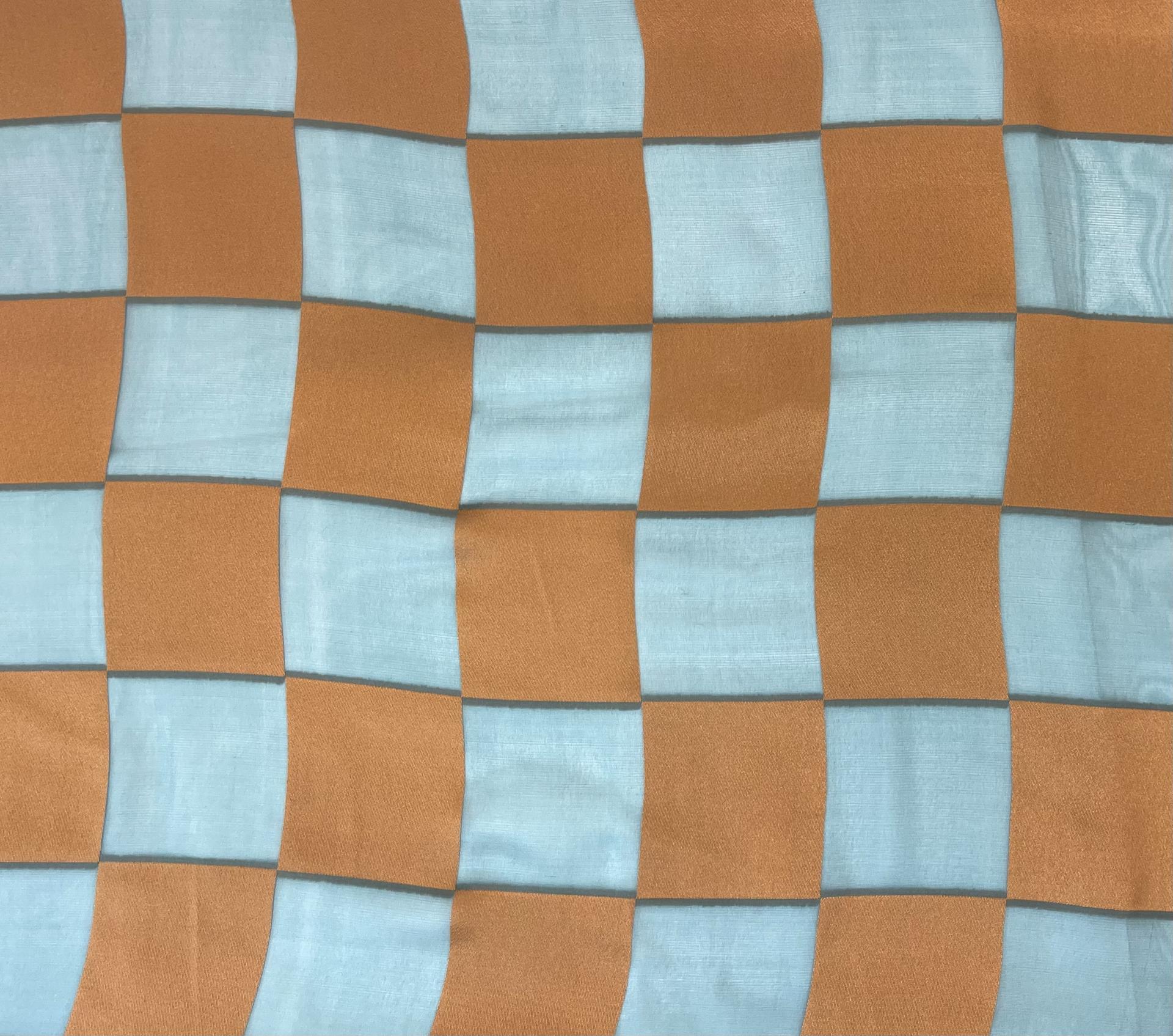 Checker Board Burnout Silk Chiffon in Bronze and Teal Green
