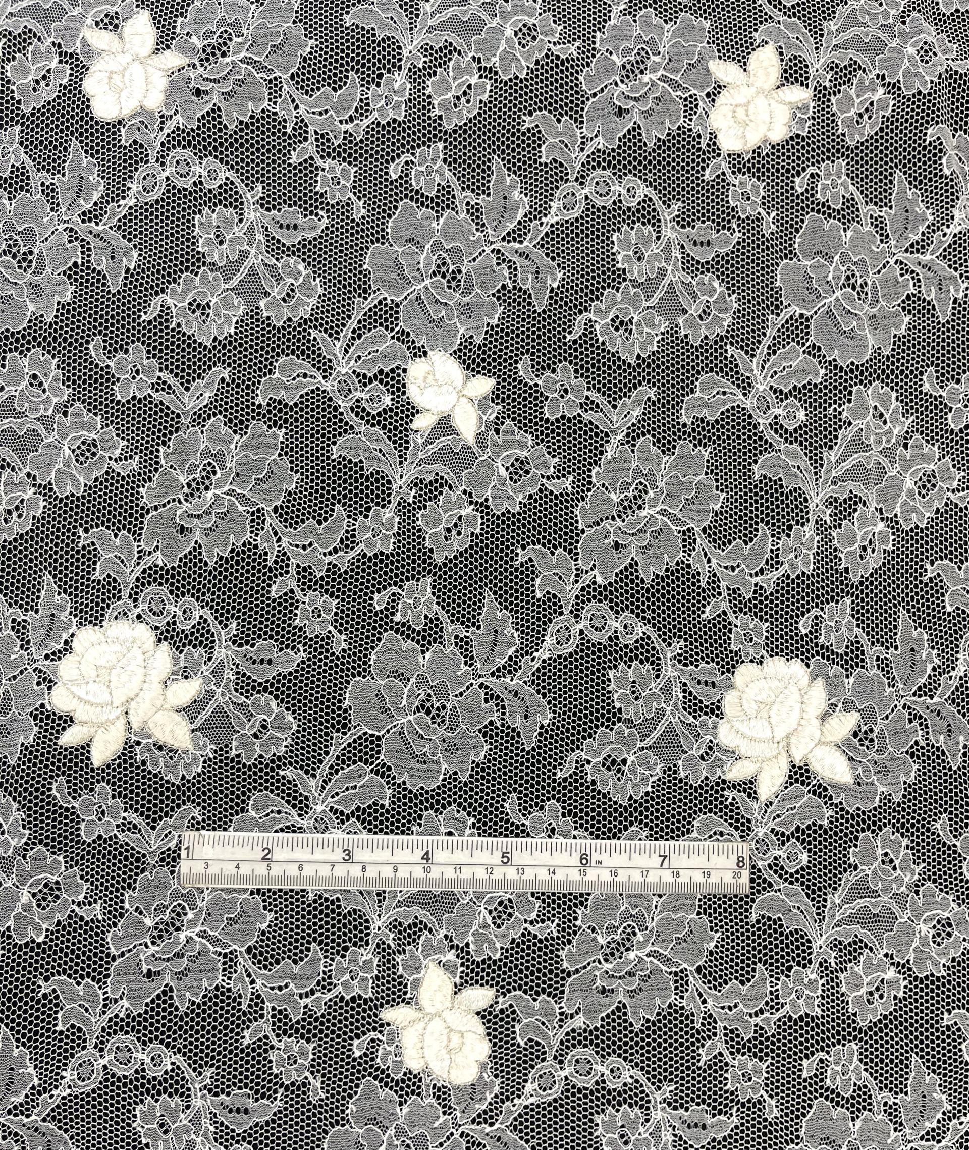 Made in France Embroidered Chantilly Lace in Diamond White Fabric in Warehouse