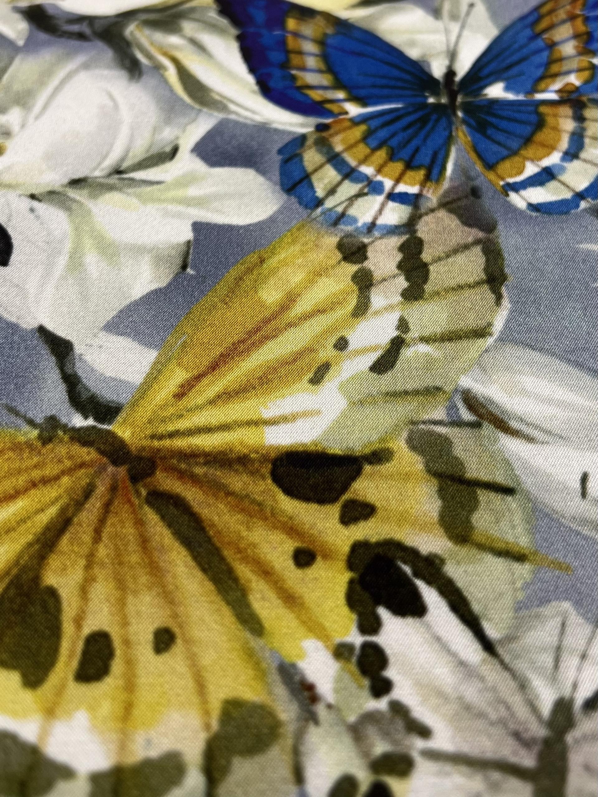 Stretch Polyester Satin Prints "Magnolia Butterfly"