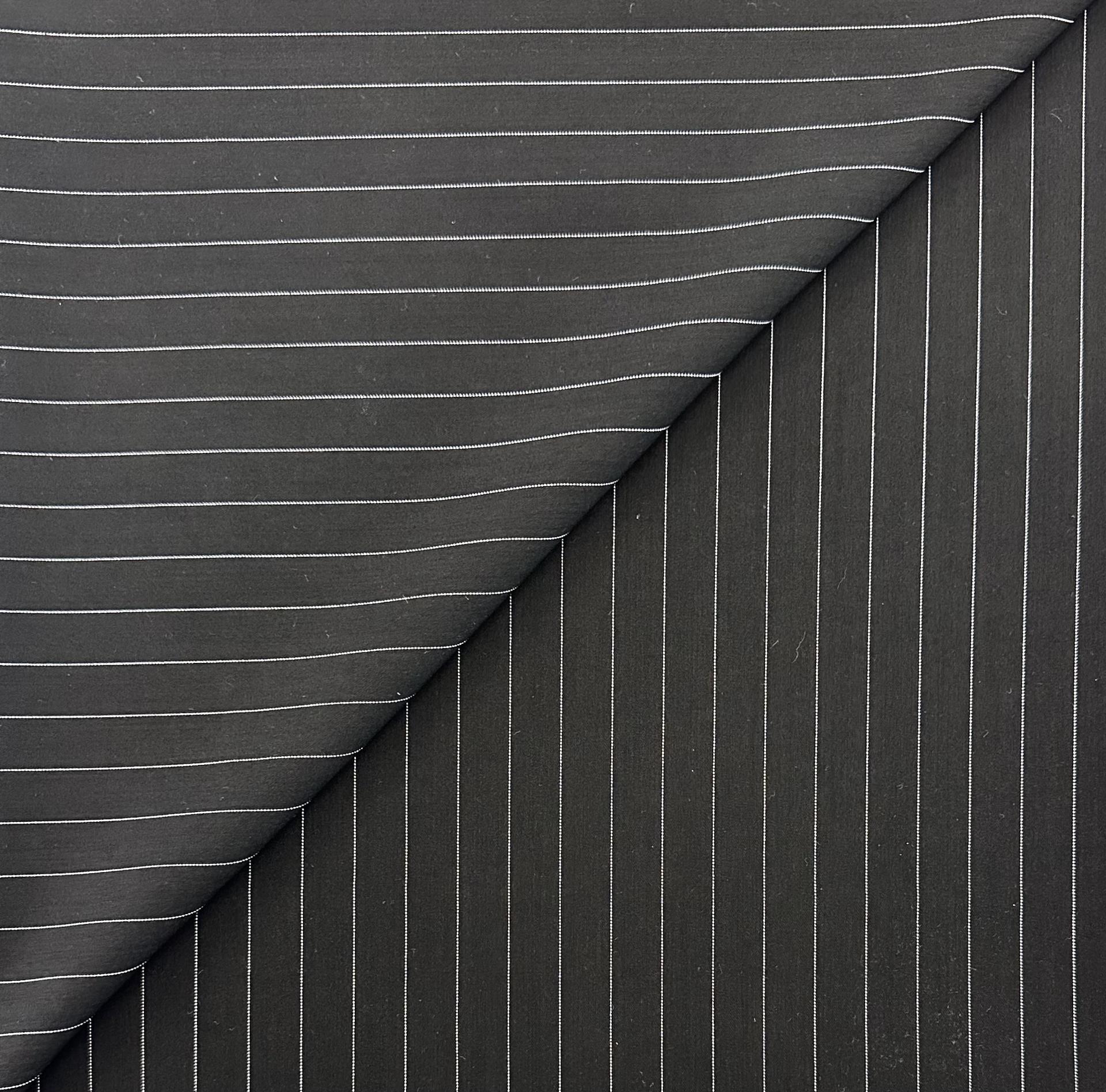 Polyester Rayon Stretch Suiting Stripe in Black