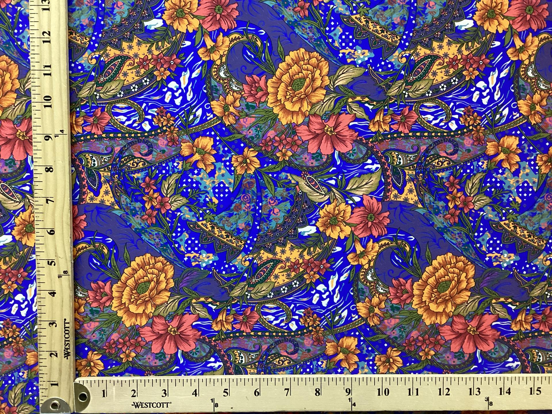 Made In Italy Silk Printed Stretch Charmeuse Floral Pattern In Jewel Tones