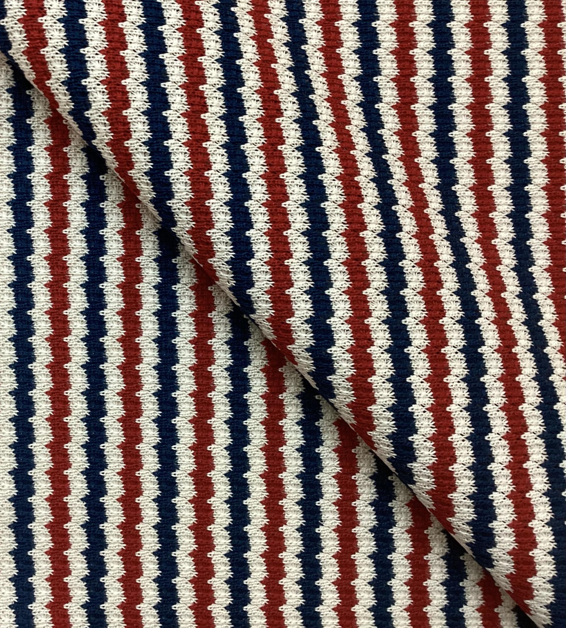 Made in Italy Cotton Crocheted Jersey, Fabric in Ecru, White & Navy