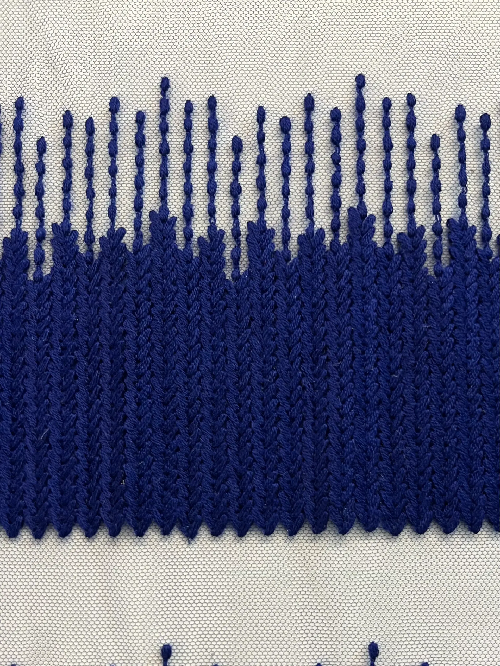 Marine Blue Wool Herringbone Embroidery on Black Nylon Tulle 