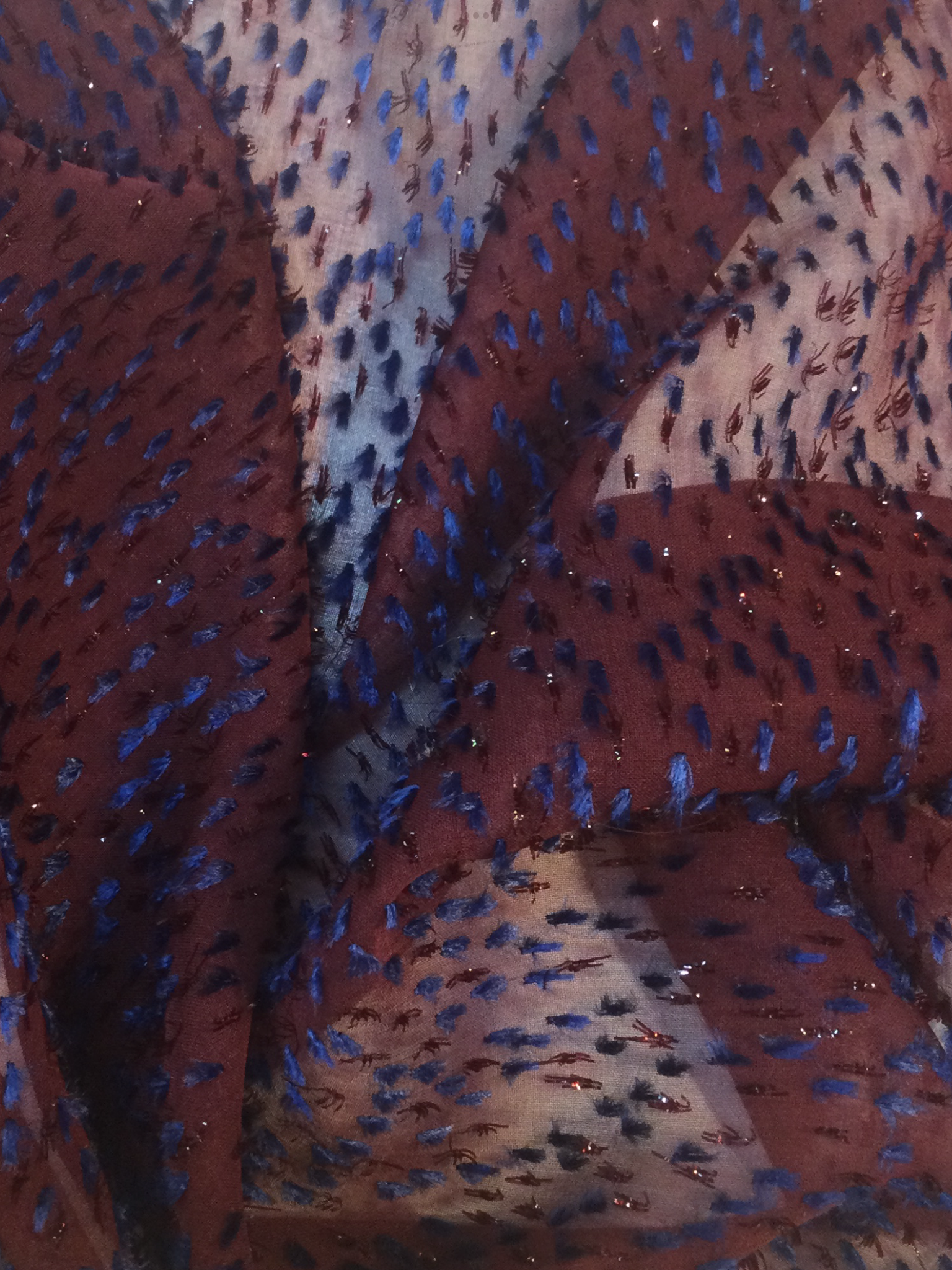 Silk and Lurex Burnout Velvet in Burgundy with Blue