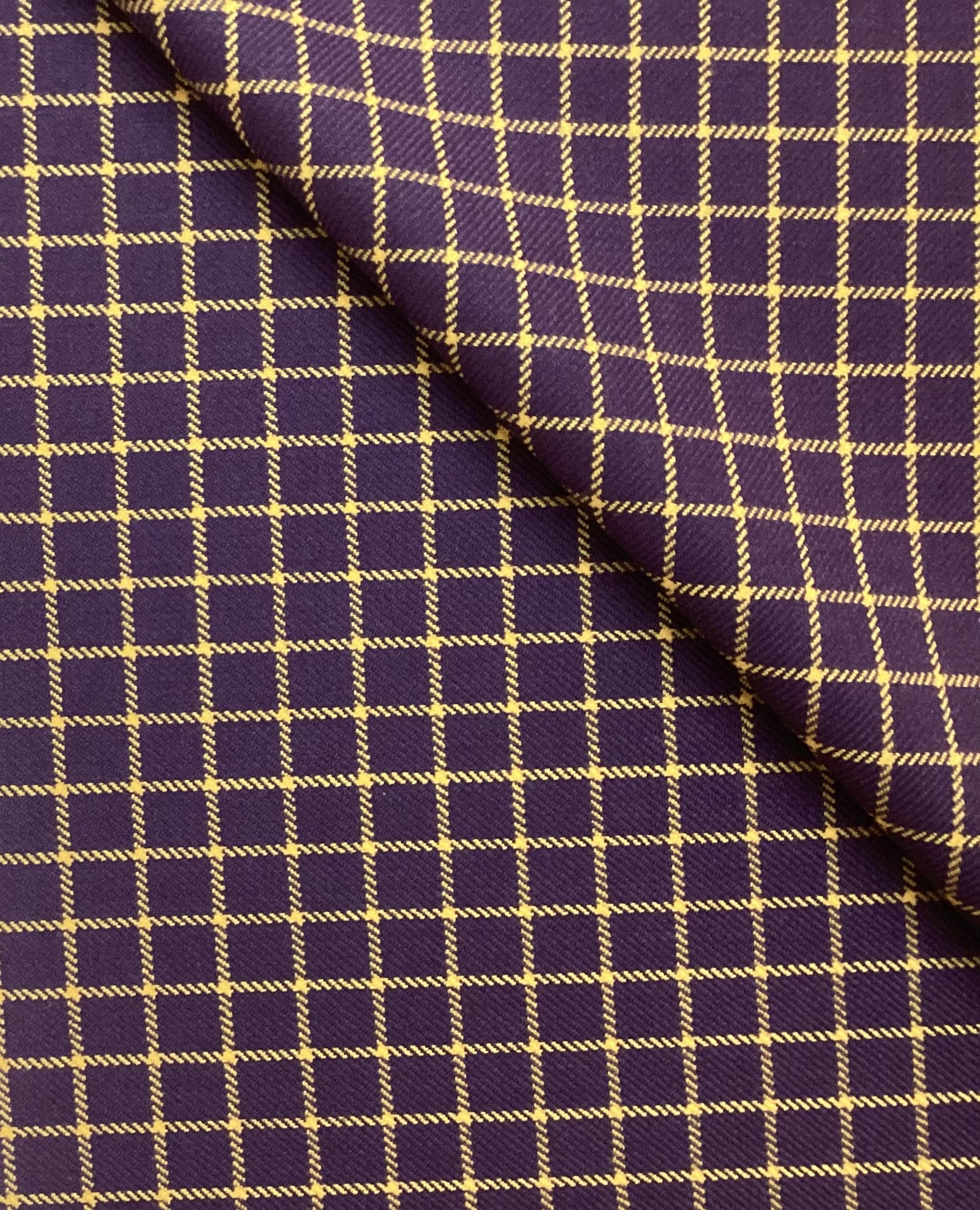 Made in Italy 100% Wool Windowpane In Golden Yellow On Eggplant 