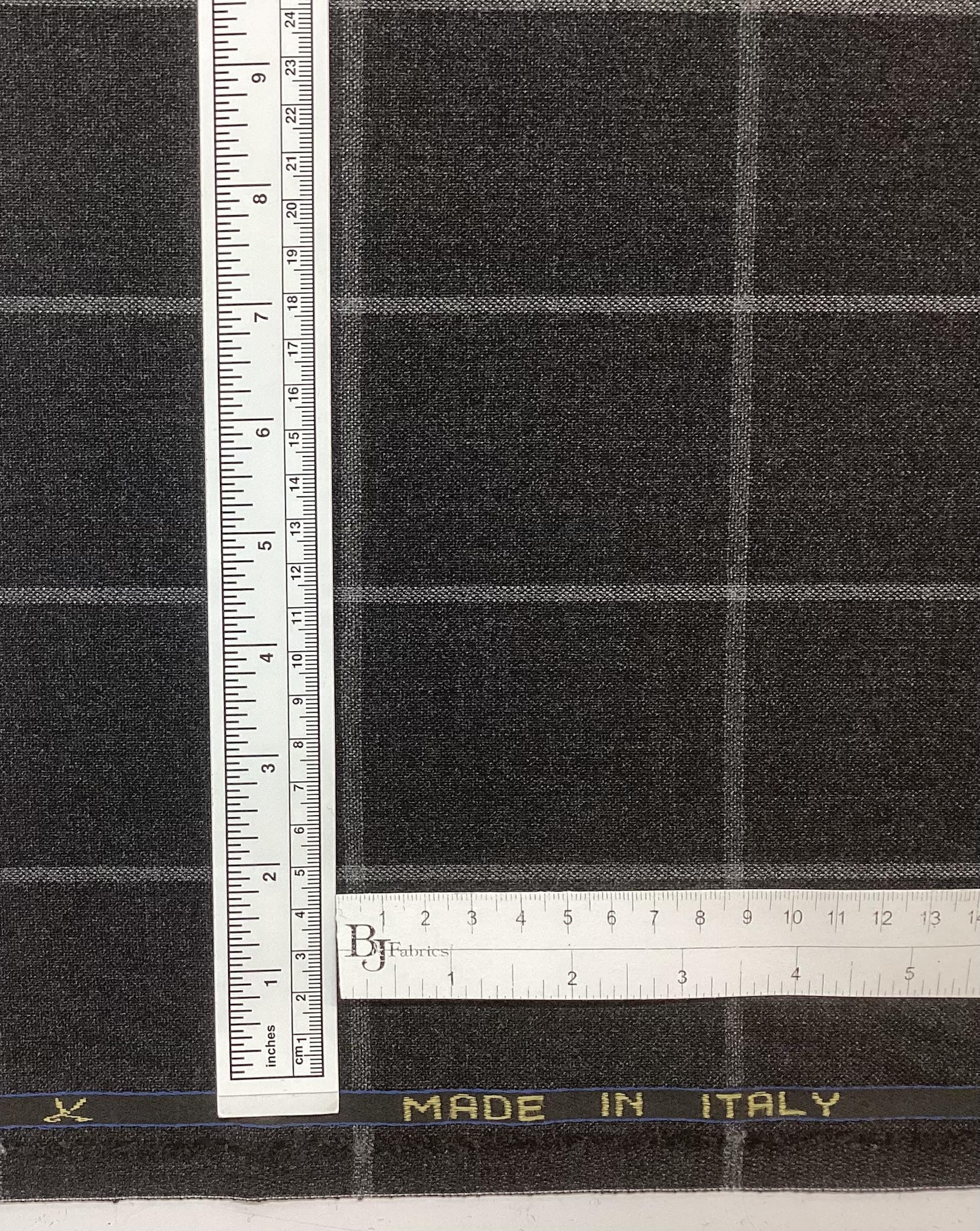 Italian Vitale Barberis Wool Windowpane in Charcoal