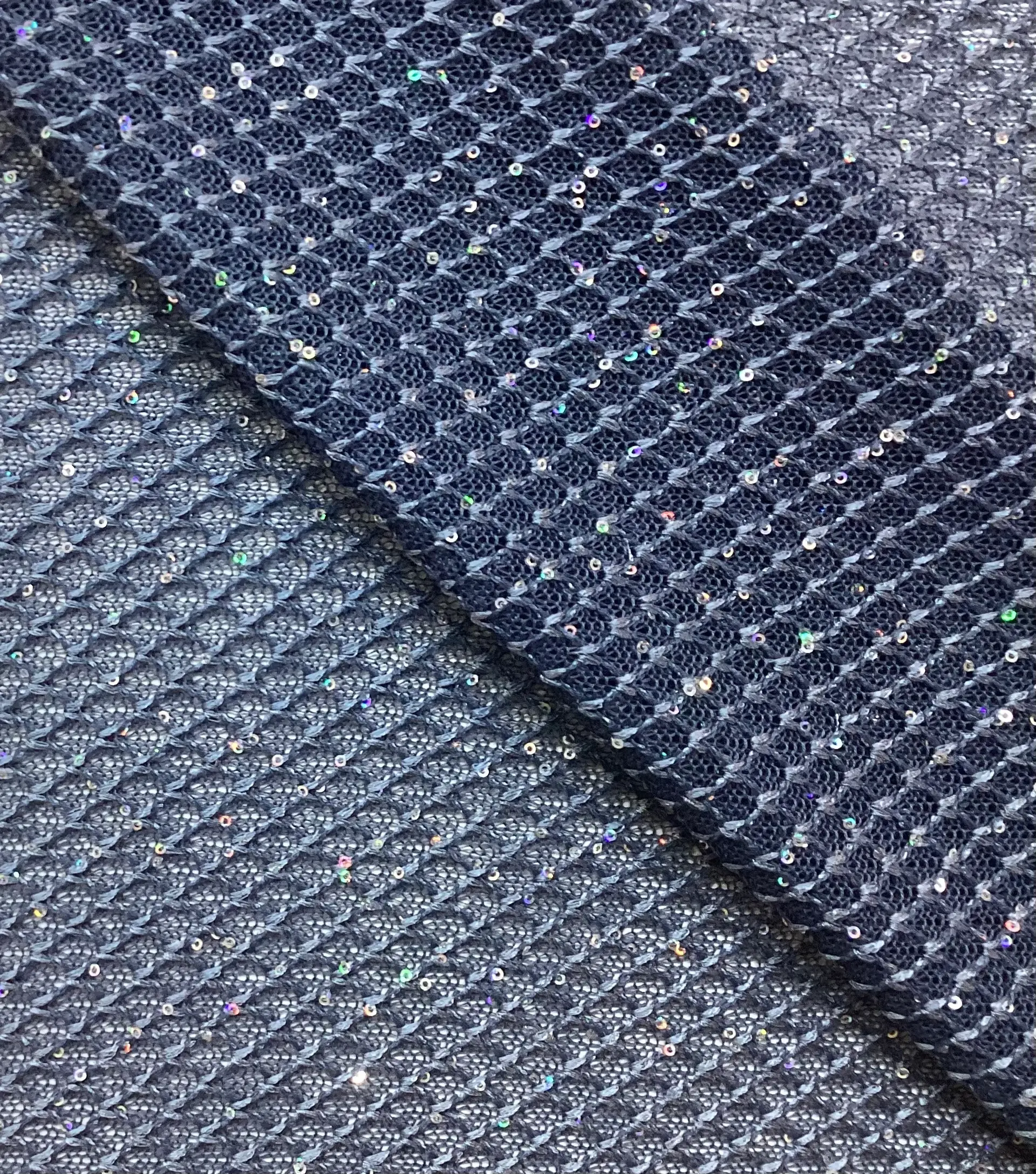 Hologram Mini Sequins On Stretch Mesh In French Blue