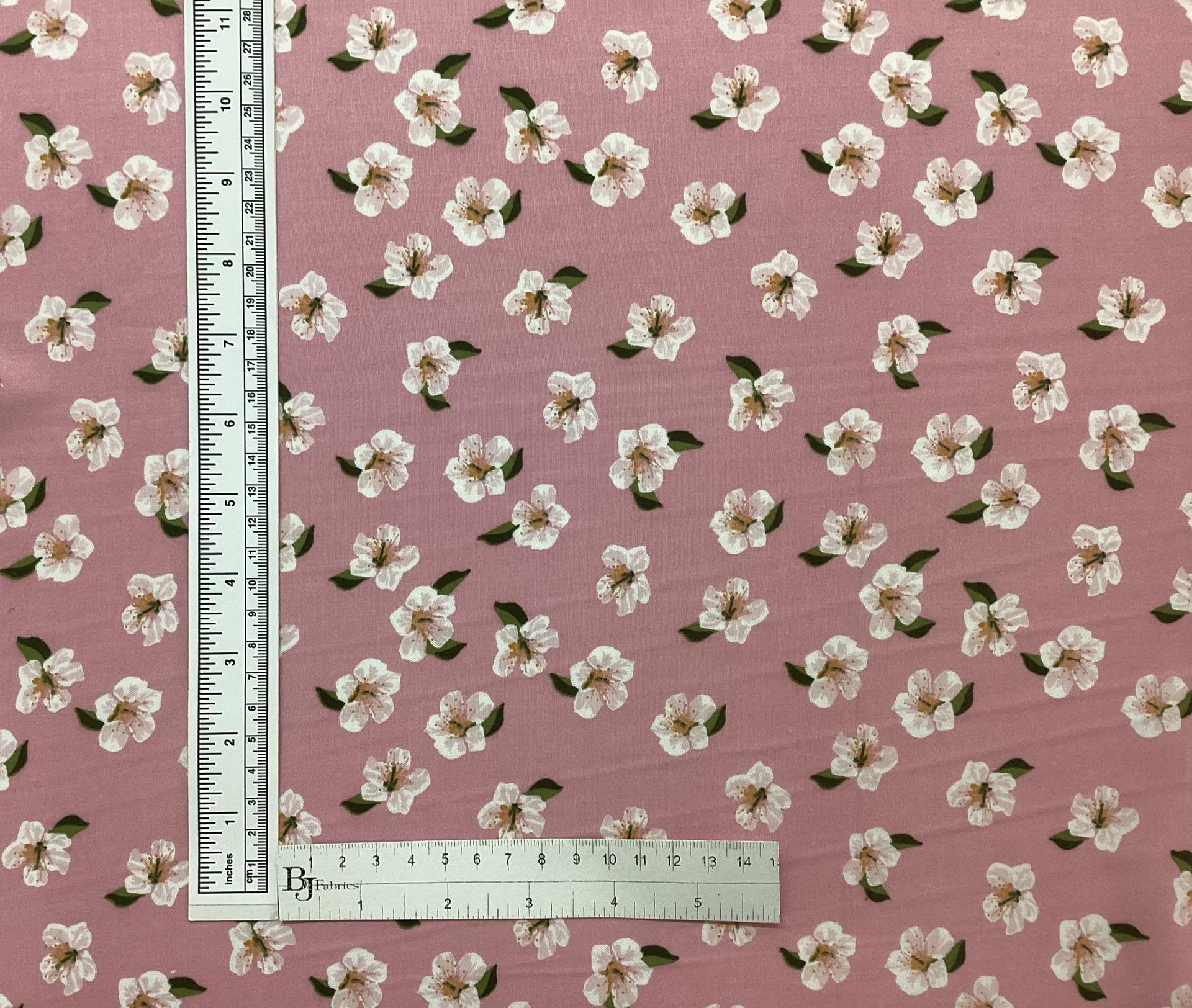 Rayon Broadcloth Floral Printed In Babe Pink With White Flowers 