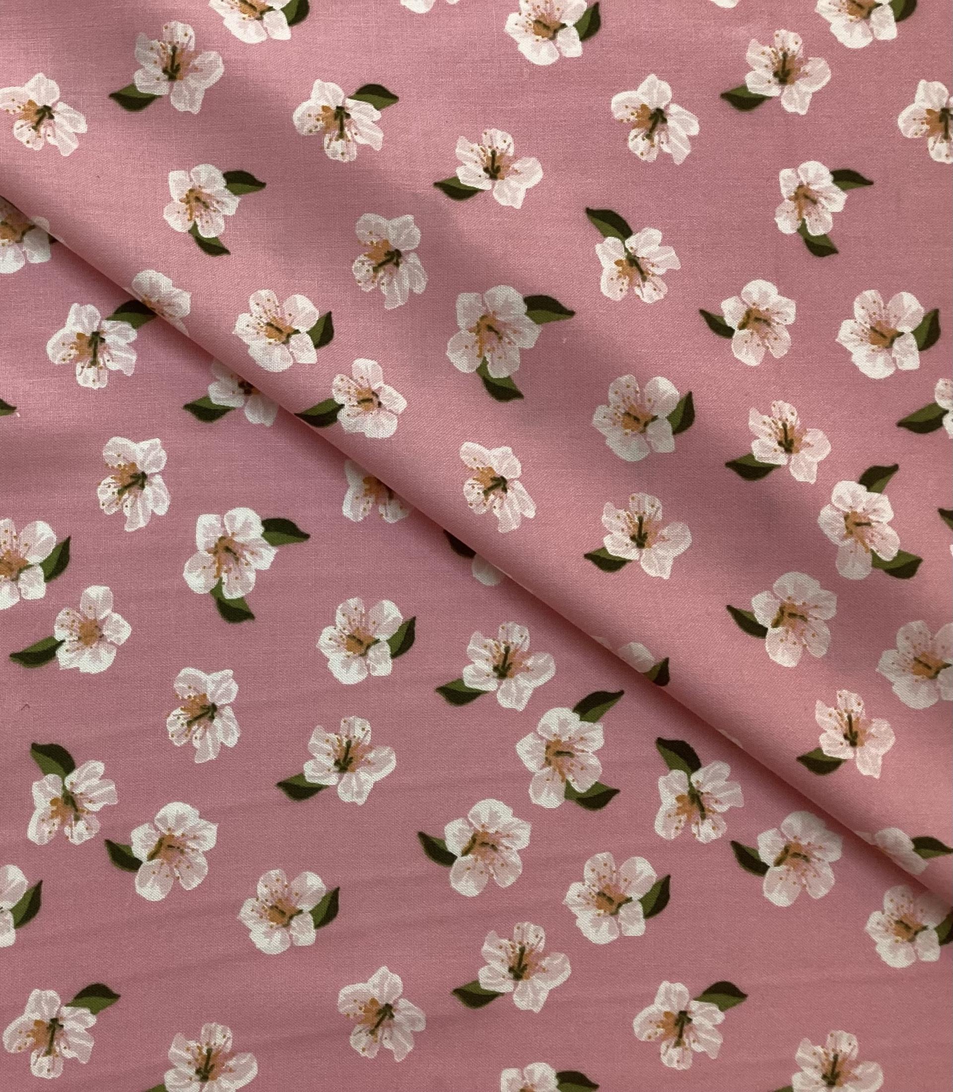 Rayon Broadcloth Floral Printed In Babe Pink With White Flowers 