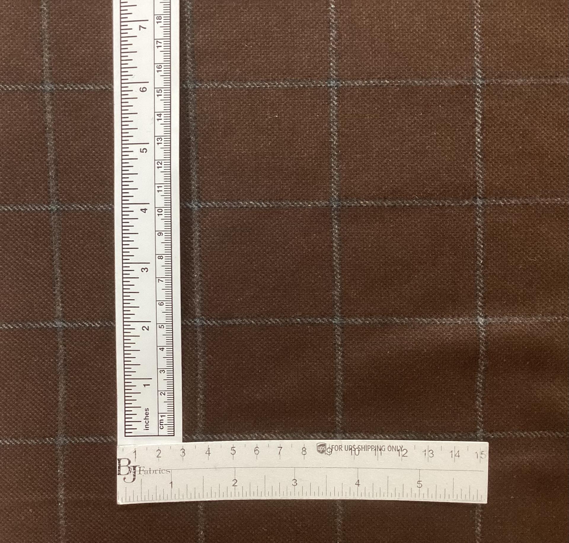 Italian Virgin Wool Windowpane In Mahogany 