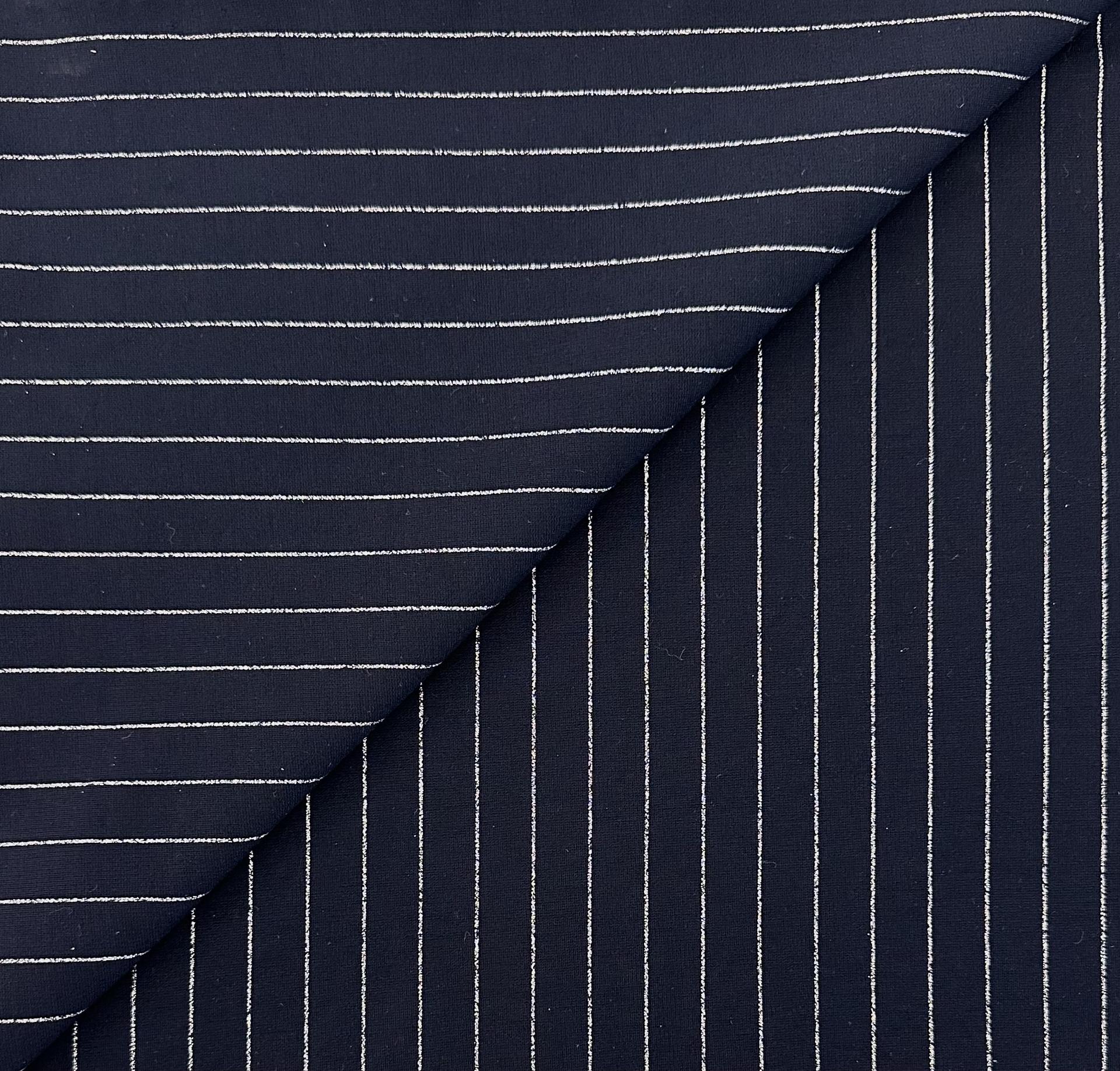 Ponte Knit Metallic Stripe in Navy Silver
