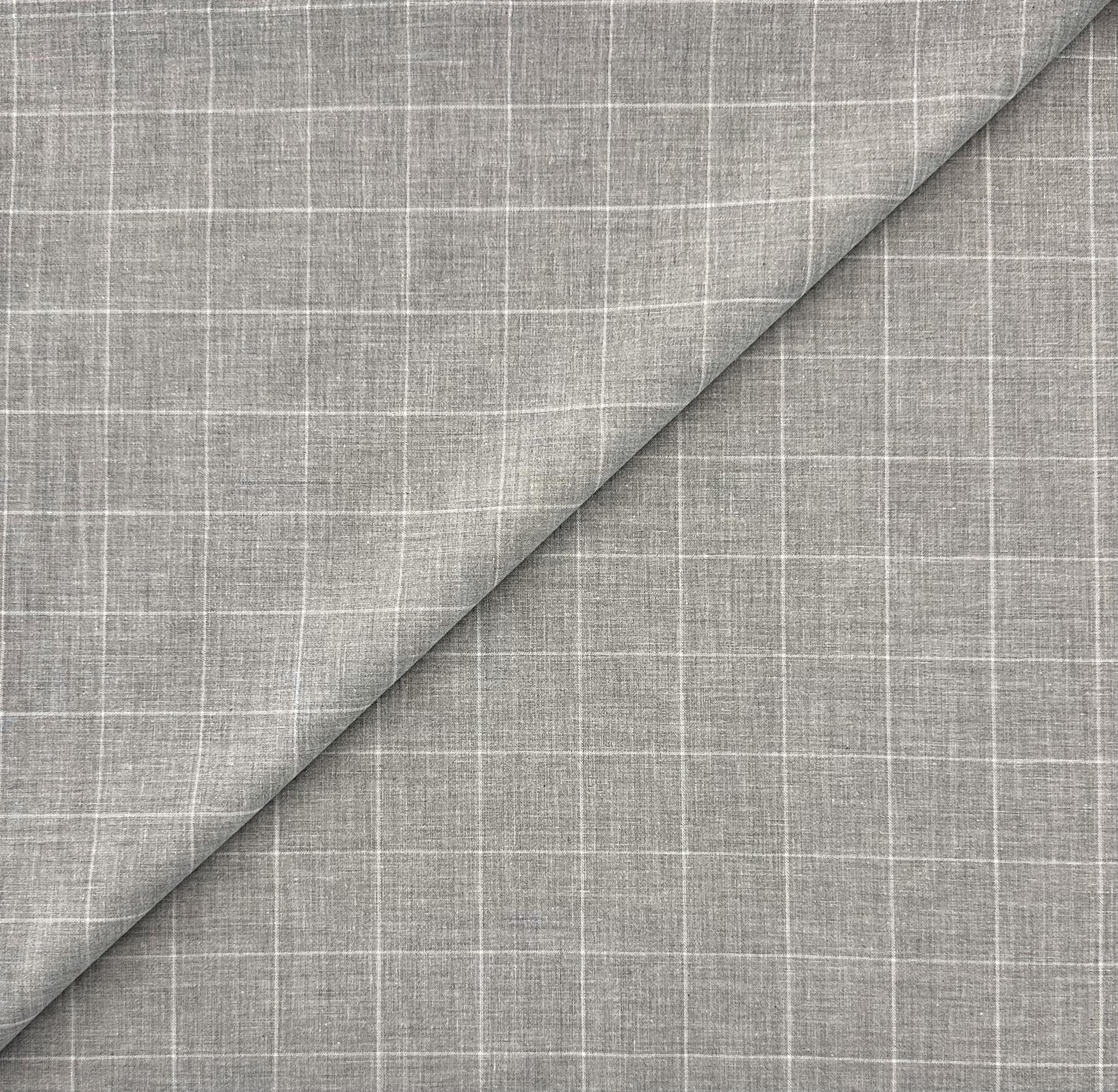 Imported Extrafine Cotton Shirting Windowpane in Grey Ivory