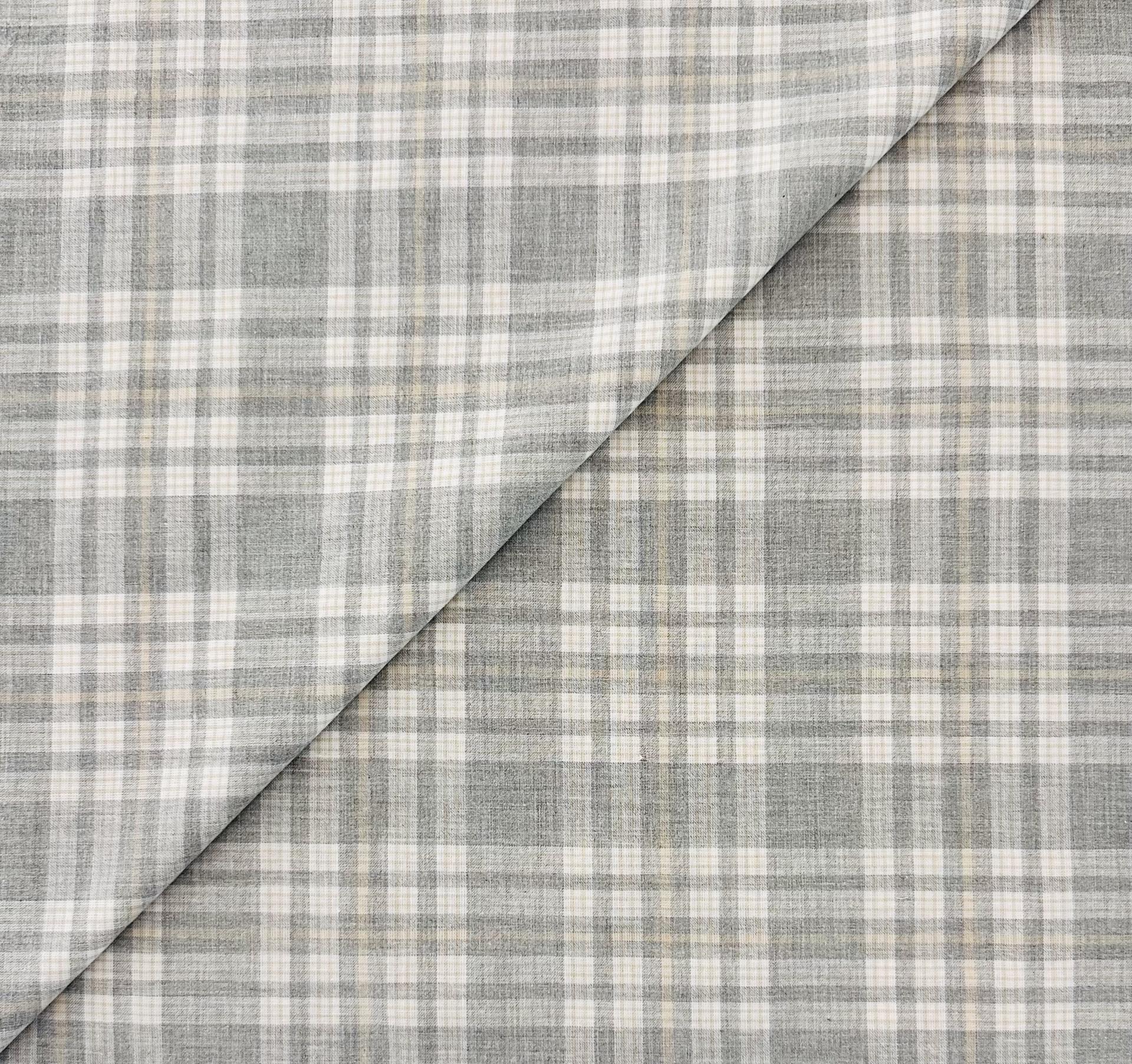 Imported Extrafine Cotton Shirting Plaid in Grey Ivory