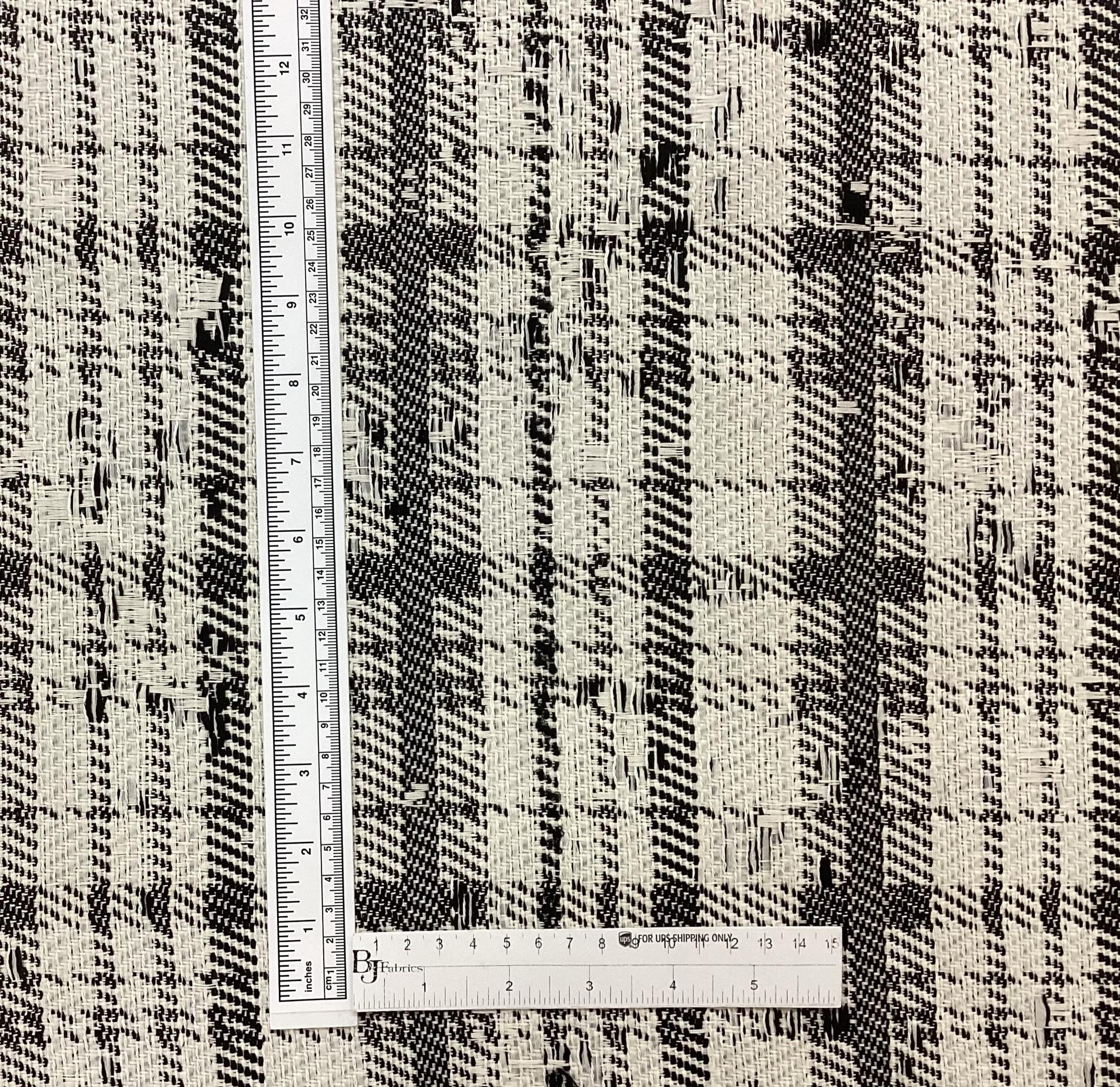 Cotton Blend Plaid Tweed In Cream & Black
