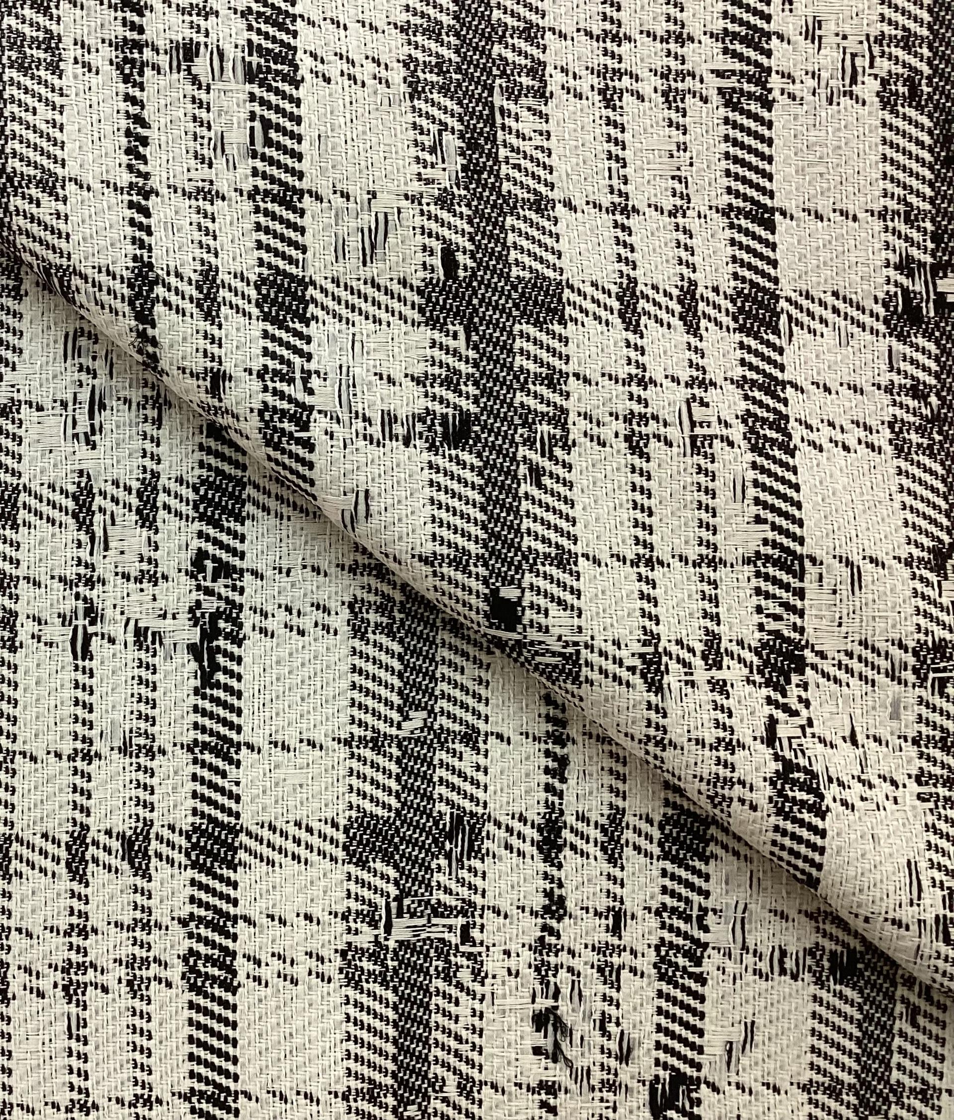 Cotton Blend Plaid Tweed In Cream & Black