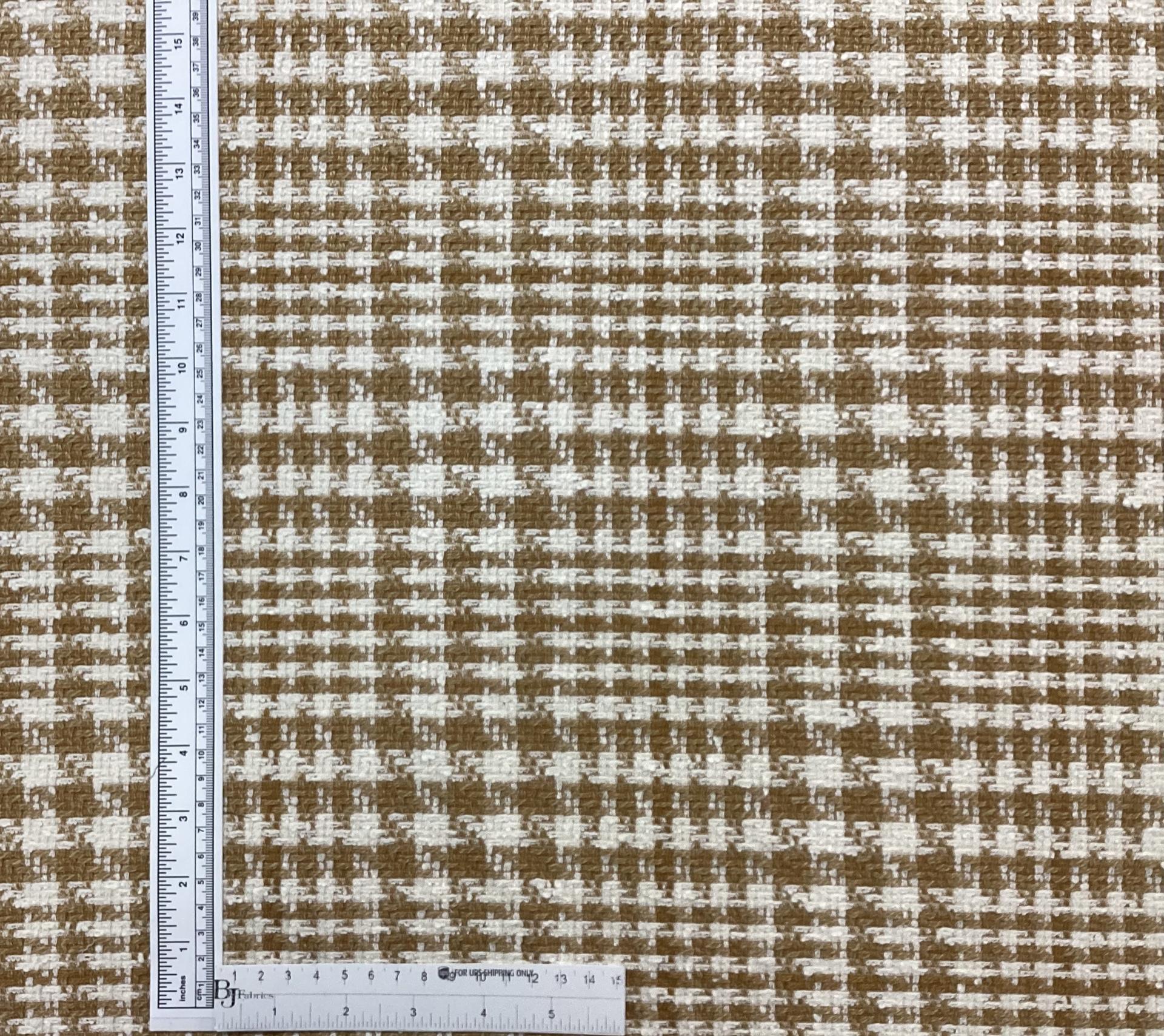 Cotton Blend Glen Plaid Tweed In Caramel & Vanilla 