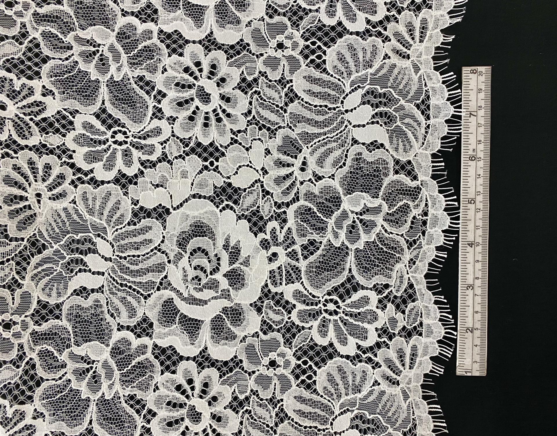 Double Scalloped Corded Chantilly Lace Fabric in Warehouse