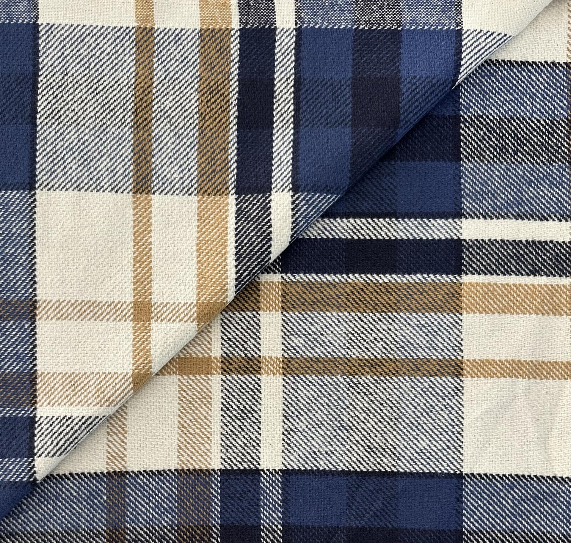 Sustainable Blanket Cotton Plaid in Cobalt Blue Camel Cream Navy