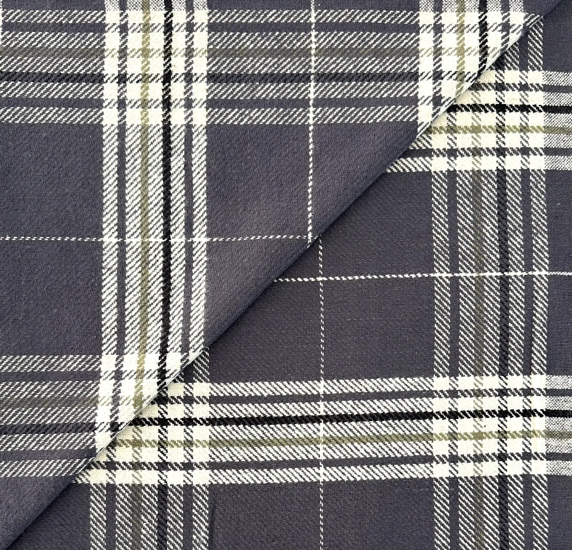 Sustainable Blanket Cotton Plaid in Charcoal Olive Cream 