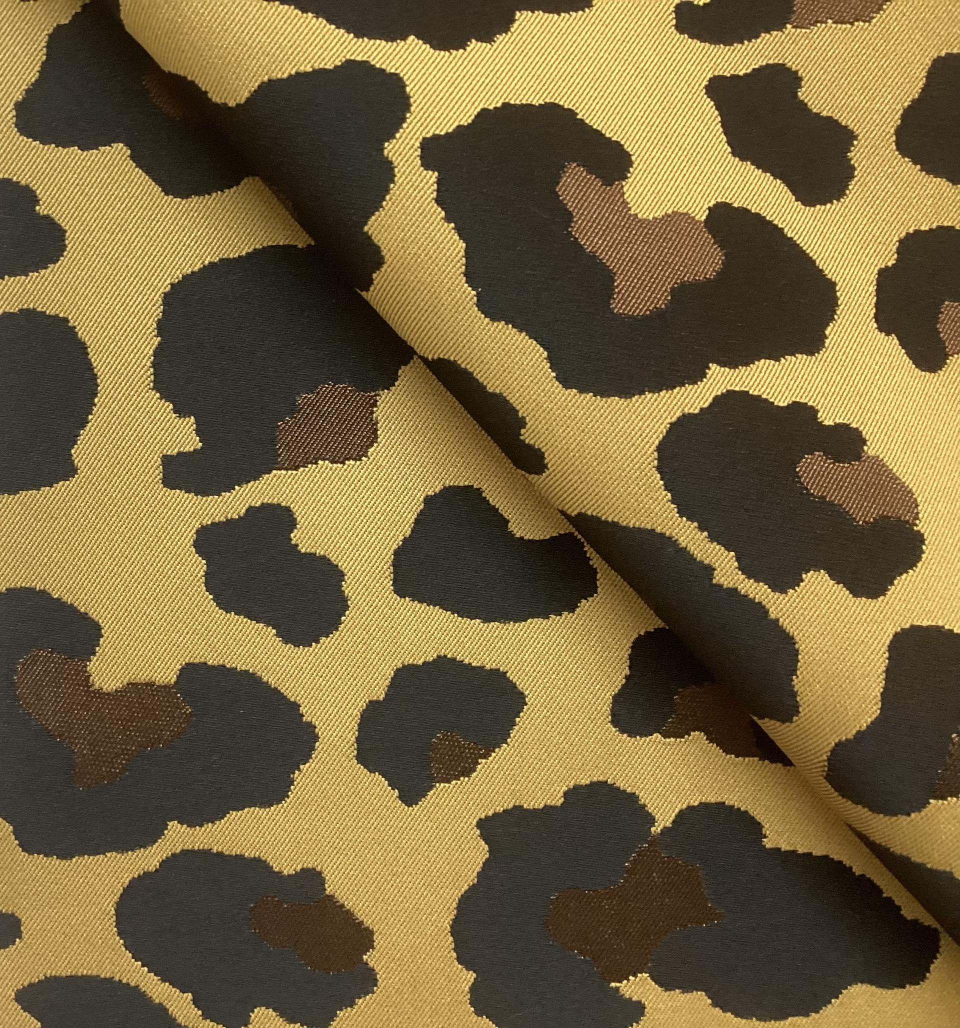 Made In Italy Polyester & Acetate Brocade In Leopard Pattern Gold Black & Brown 