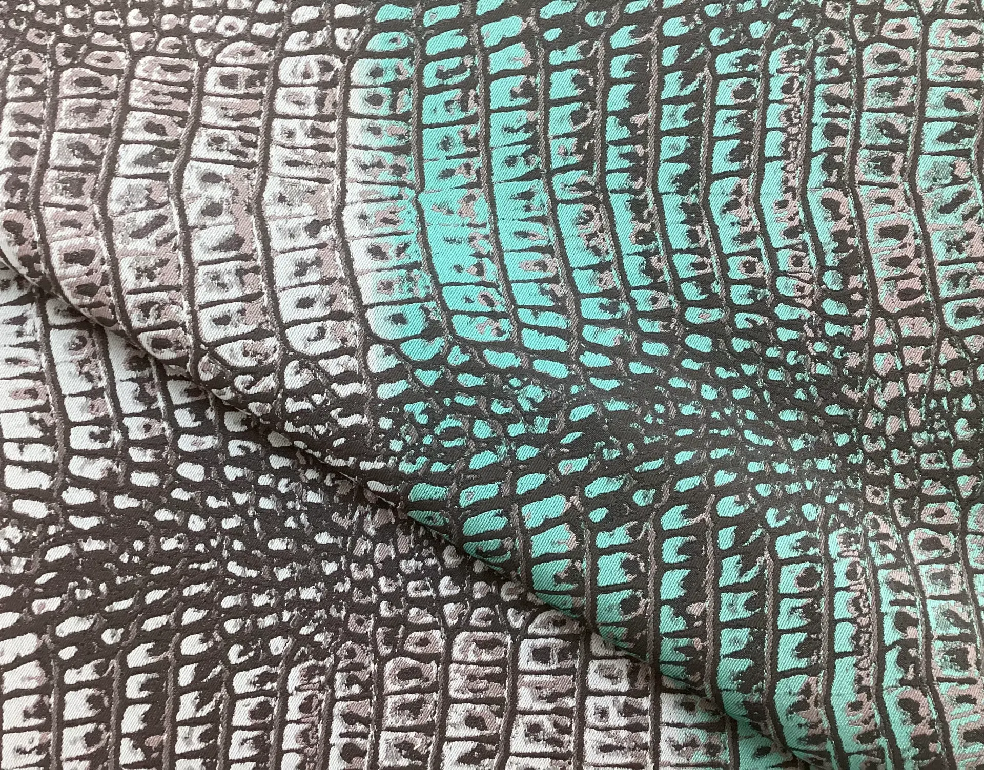 Italian Brocade with Crocodile Pattern in Teal 