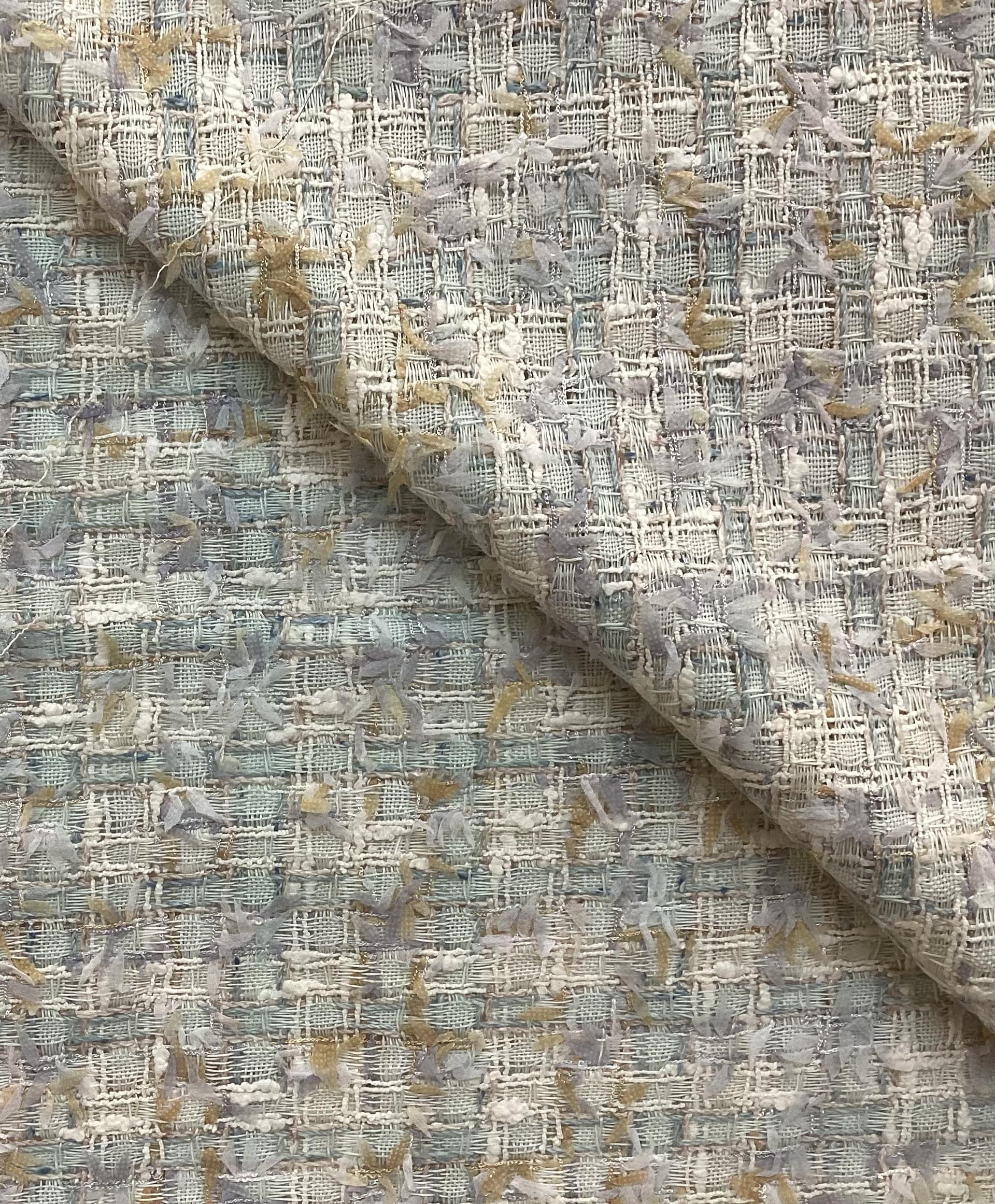 Cotton, Metallic Spring Tweed In Light Beige & Light Aqua
