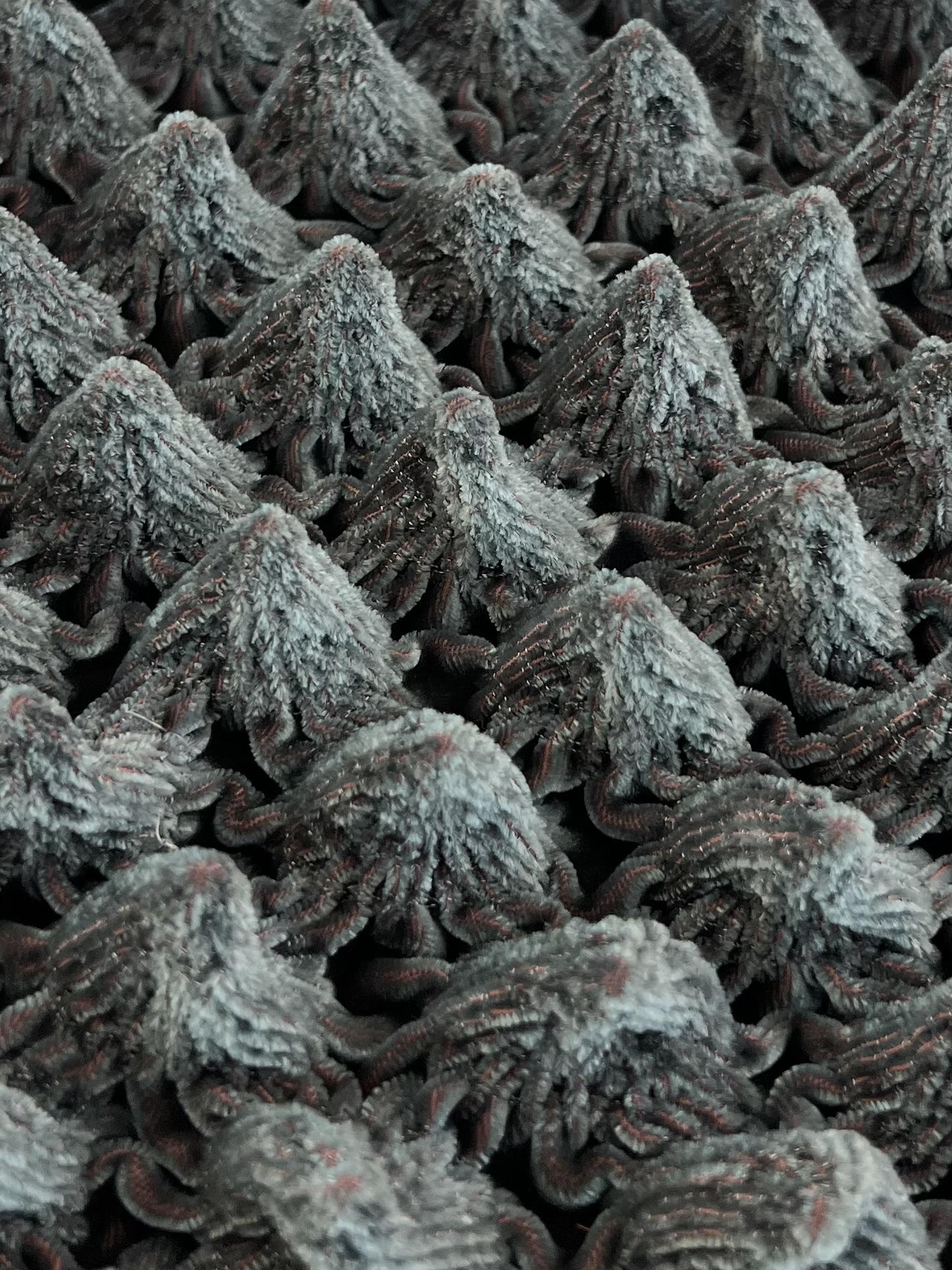 French Novelty Dimensional Cone Shaped Iridescent Velvet in Grey/Orange