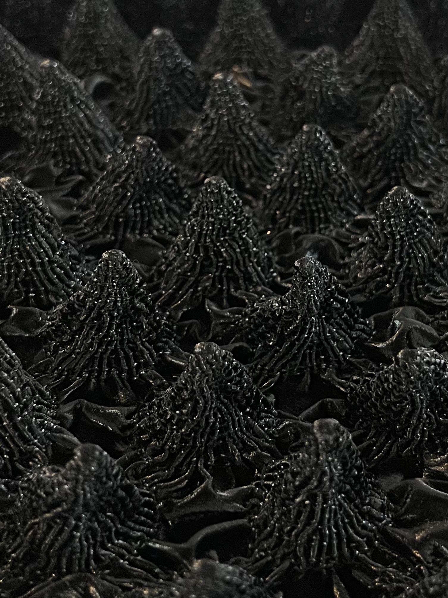 French Novelty Dimensional Cone-Shaped Coated Viscose-blend in Black