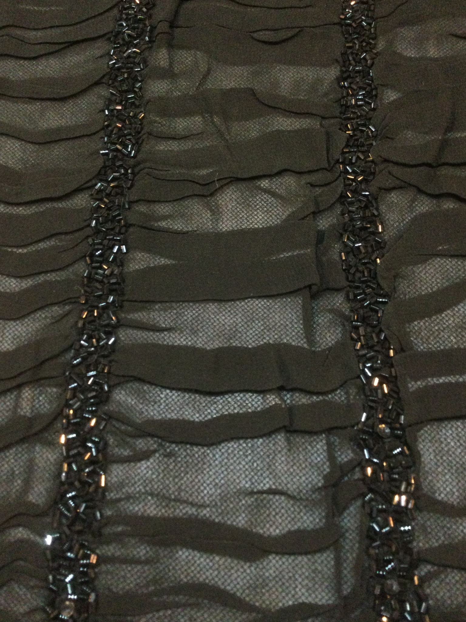 Beaded Tulle with Ruched Chiffon in Black