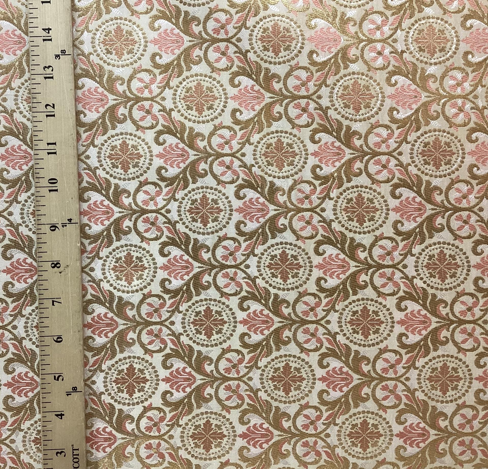 Metallic Brocade in Off White with Gold & Pink