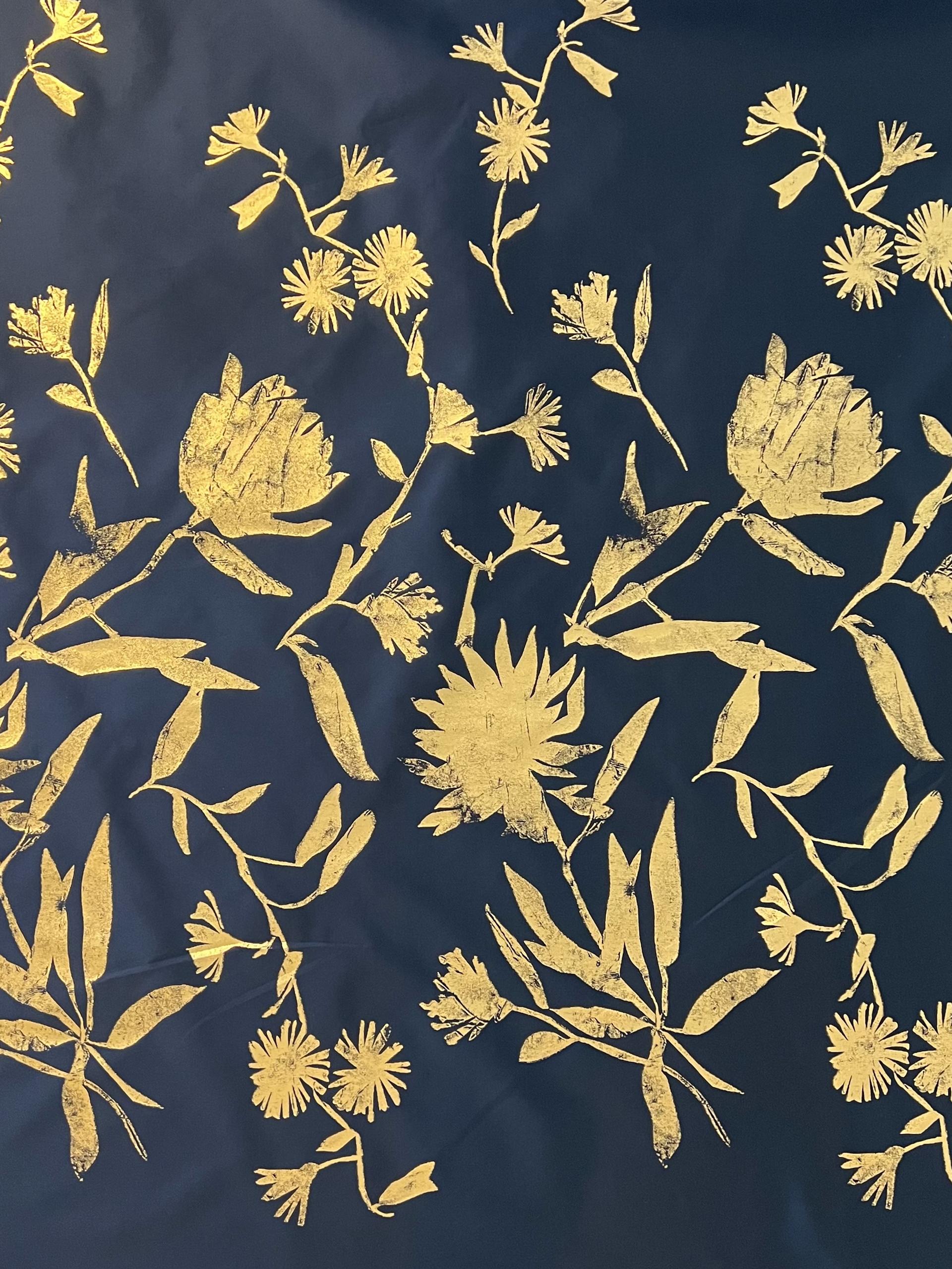 Silk & Polyester "Foil Print" Woven Mikado Panel in Navy