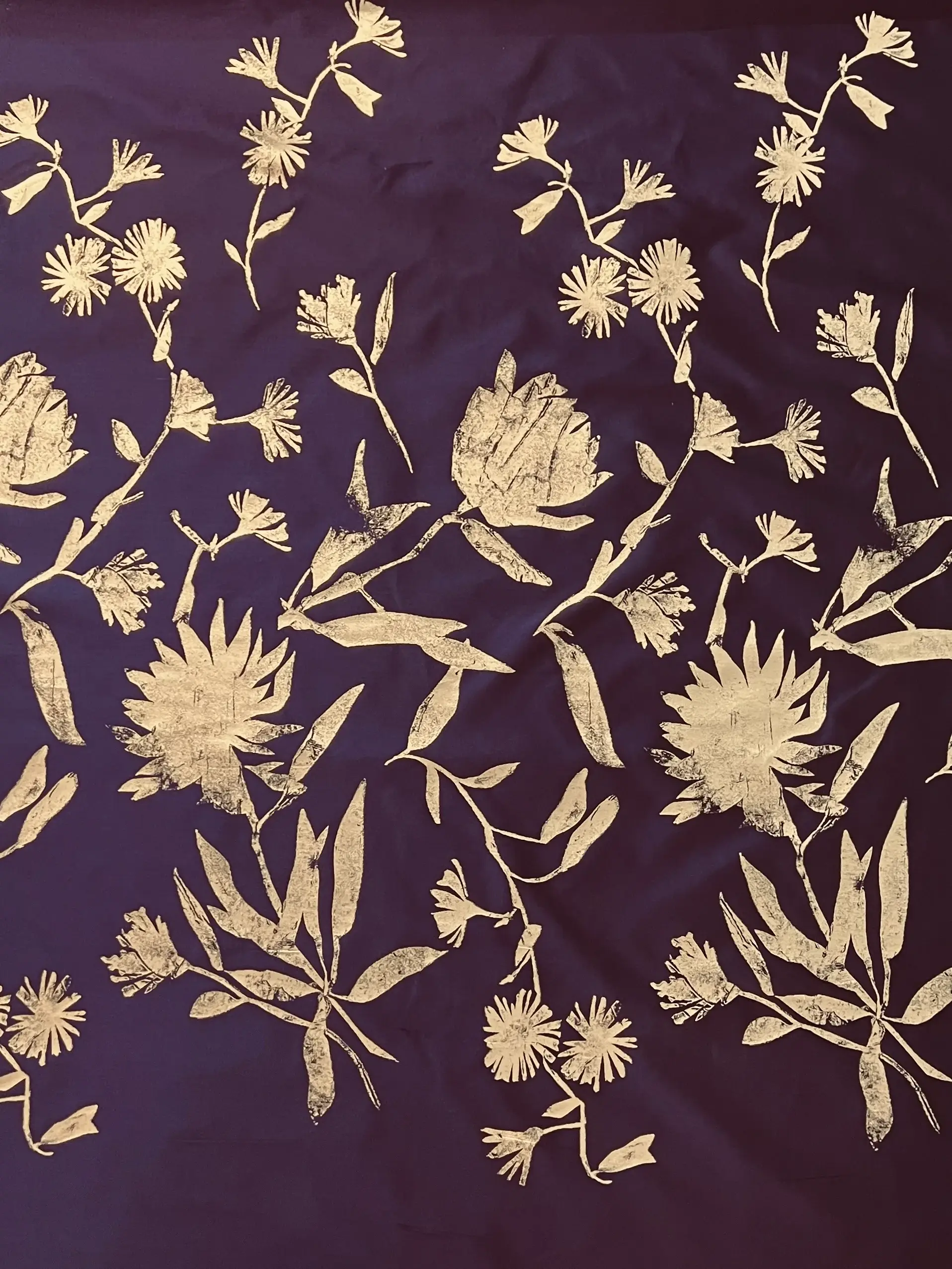 Silk & Polyester "Foil Print" Woven Mikado Panel in Aubergine