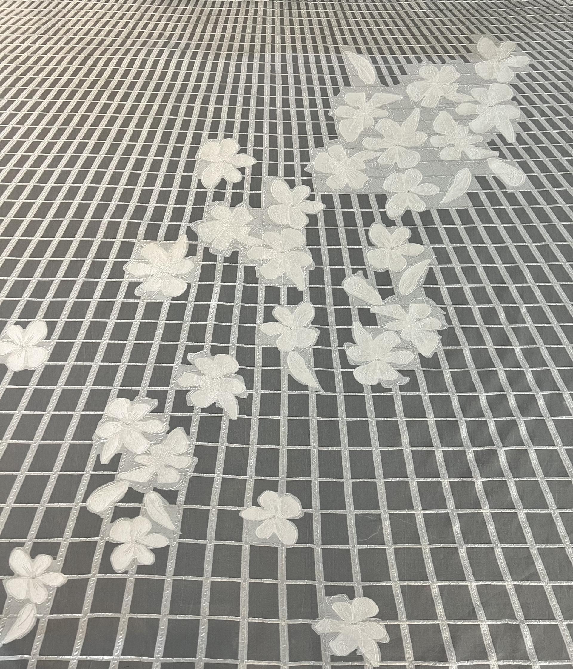 Silk & Polyester Fil Coupe White Opalescence Panel Lattice Motif