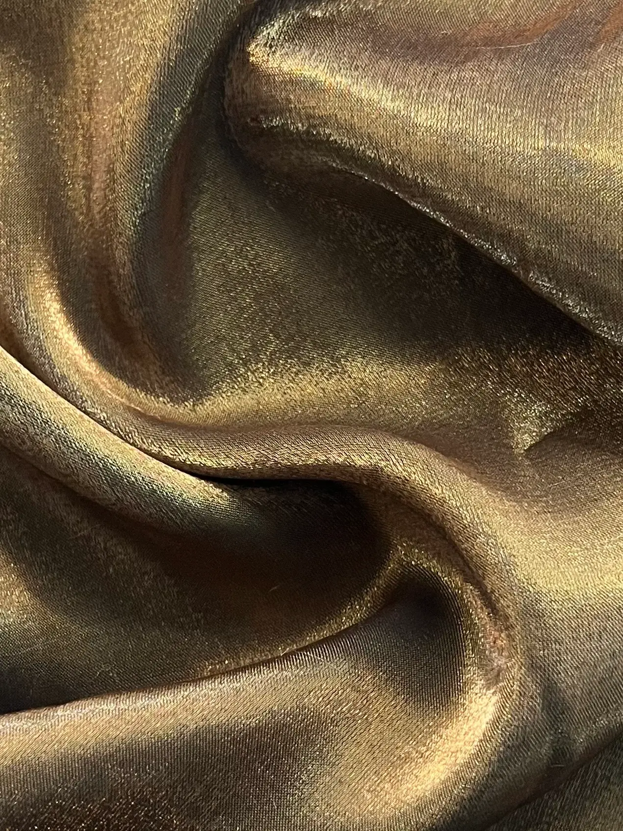 Viscose Rayon Blend Iridescent Charmeuse in Green Gold