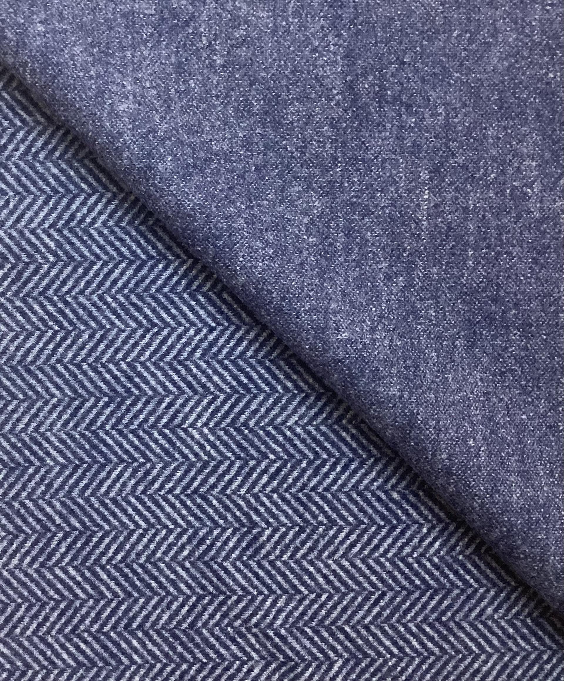 100% Pure Wool Doubleface Herringbone Pattern Knit In Cobalt Blue 