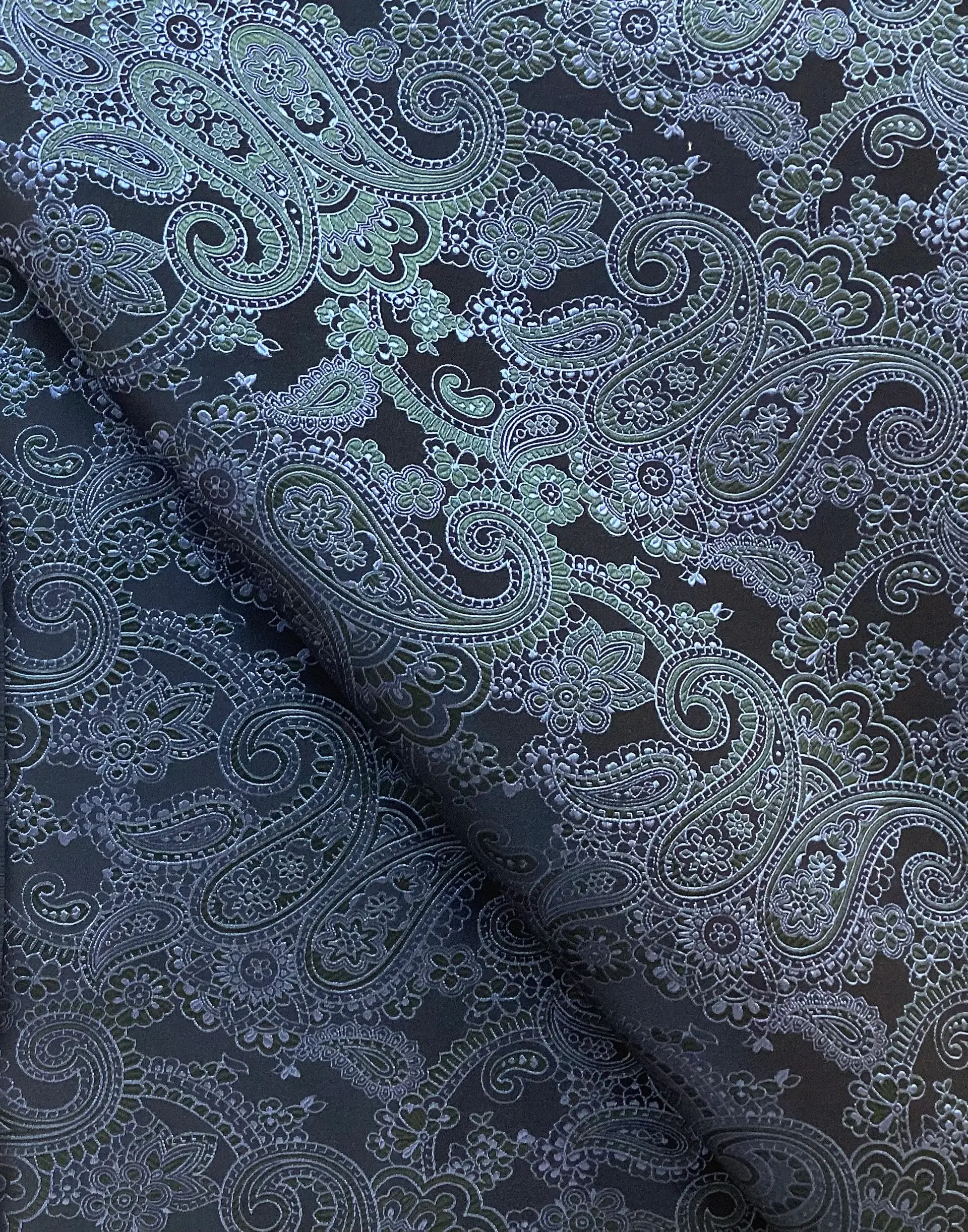 Italian Silk Tie Brocade Paisley Pattern In Navys